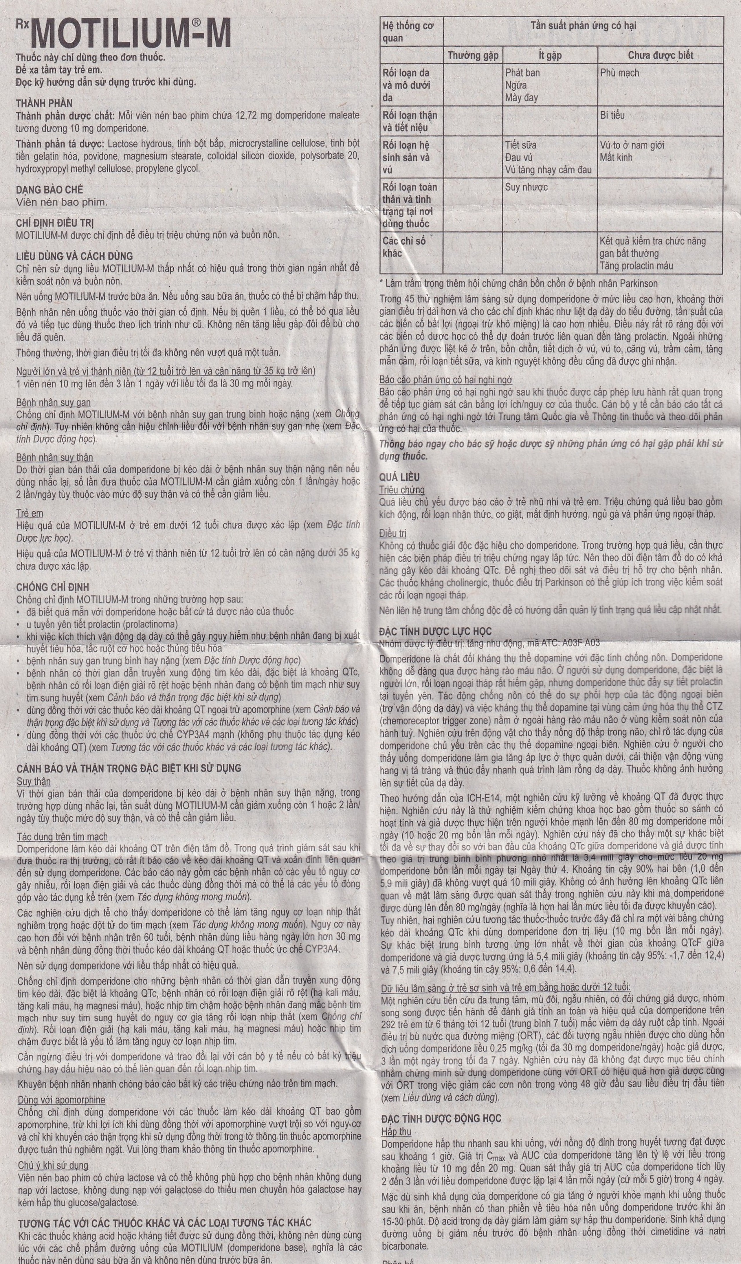 Viên nén Motilium-M Janssen điều trị triệu chứng nôn và buồn nôn (10 vỉ x 10 viên)