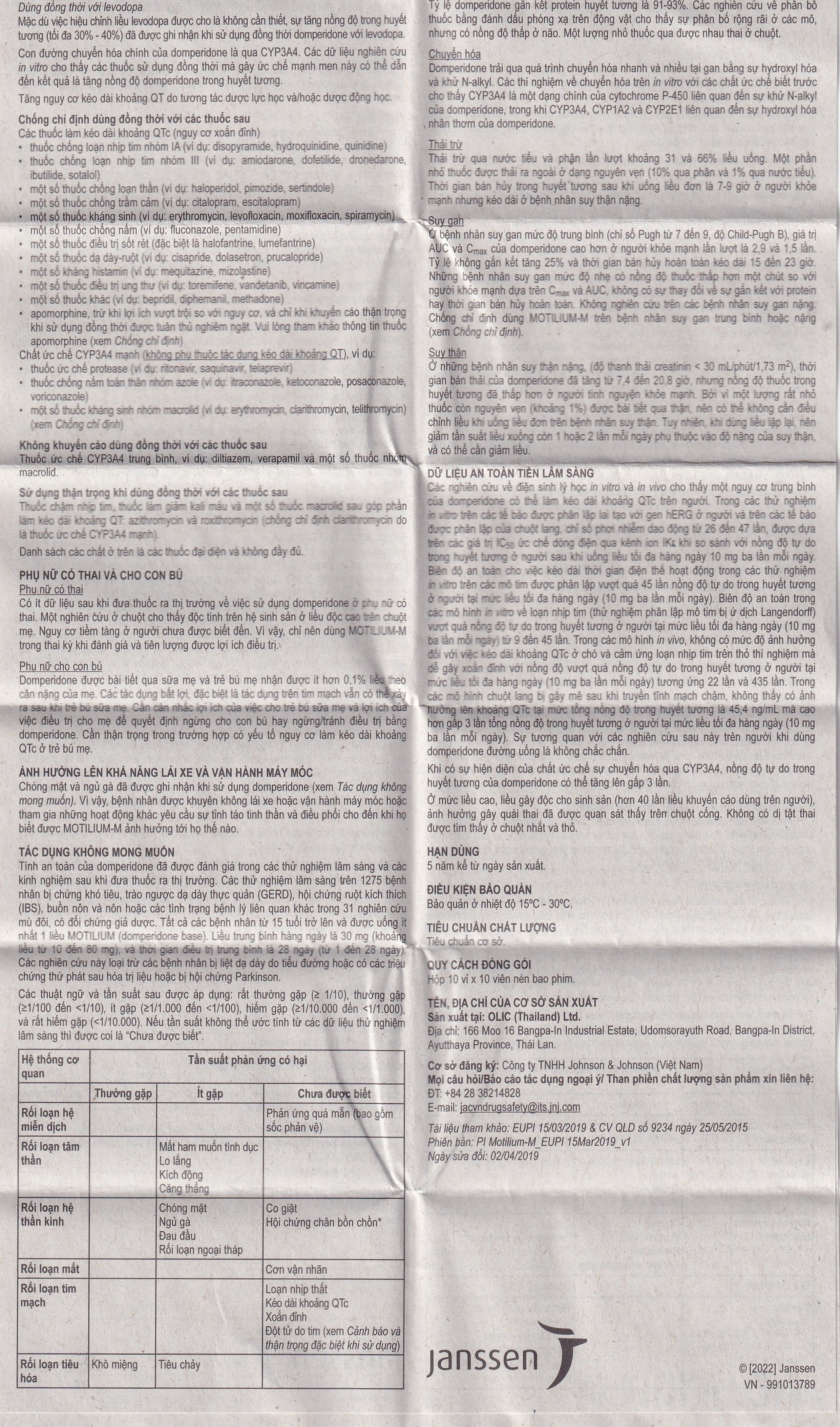 Viên nén Motilium-M Janssen điều trị triệu chứng nôn và buồn nôn (10 vỉ x 10 viên)