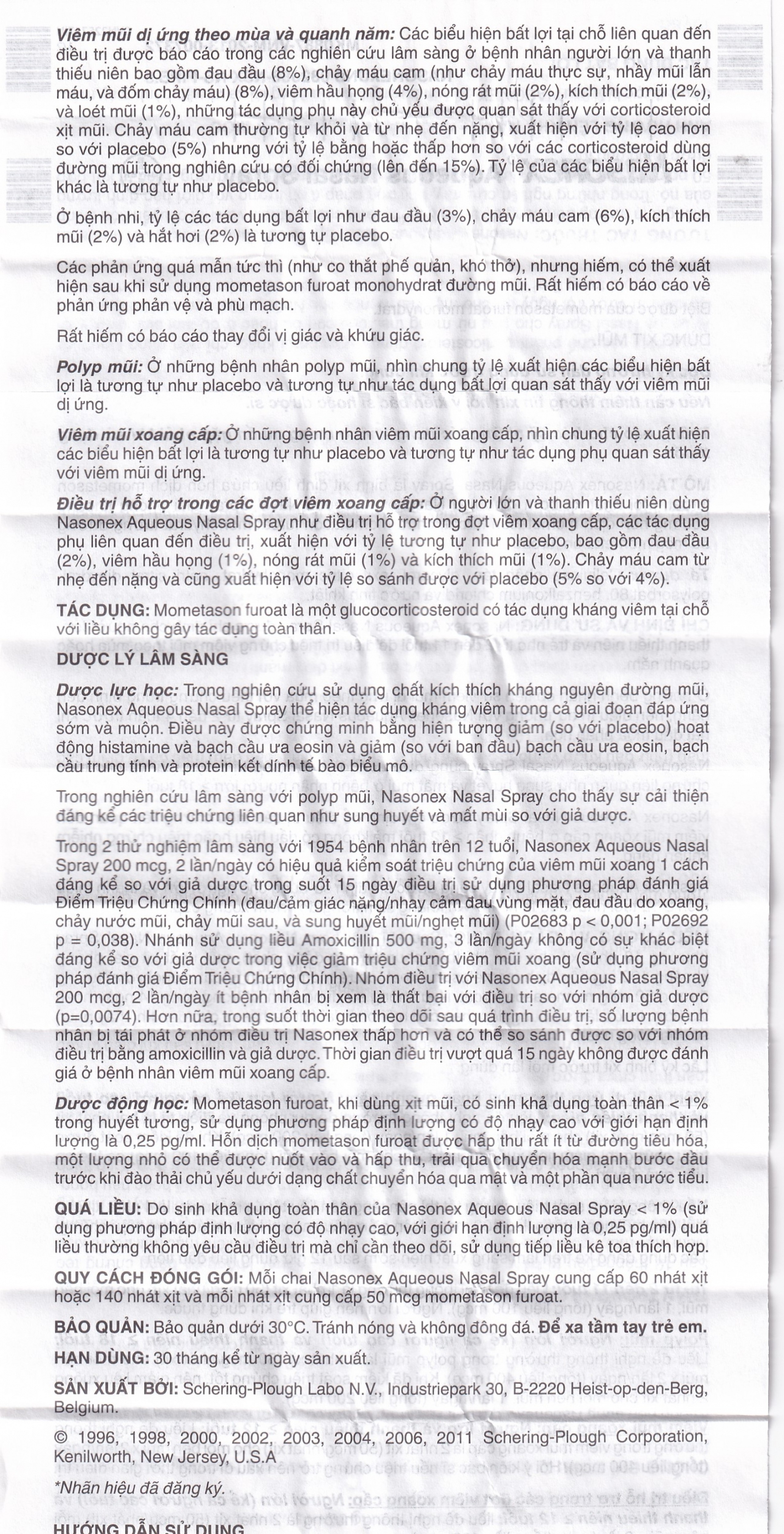 Thuốc xịt mũi Nasonex Bayer điều trị viêm mũi dị ứng (60 liều)