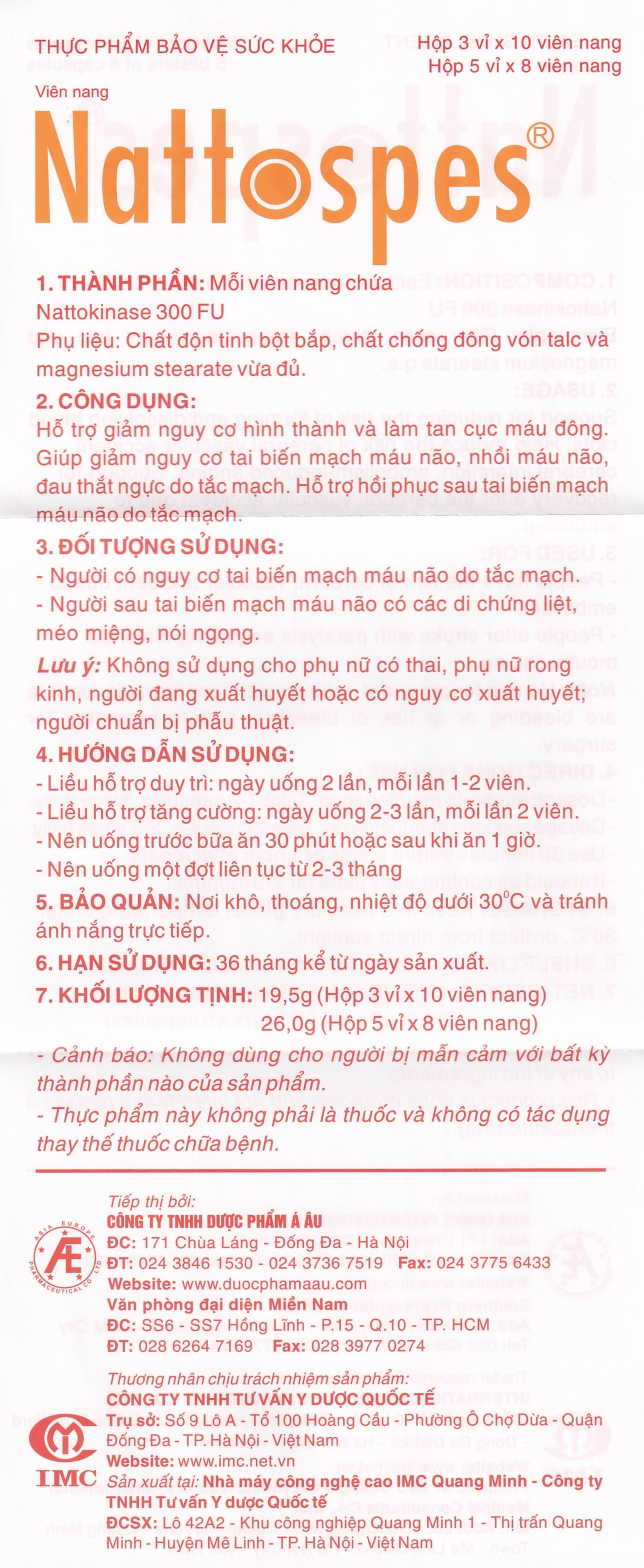Viên uống Nattospes Á Âu hỗ trợ giảm nguy cơ hình thành và làm tan cục máu đông (3 vỉ x 10 viên)