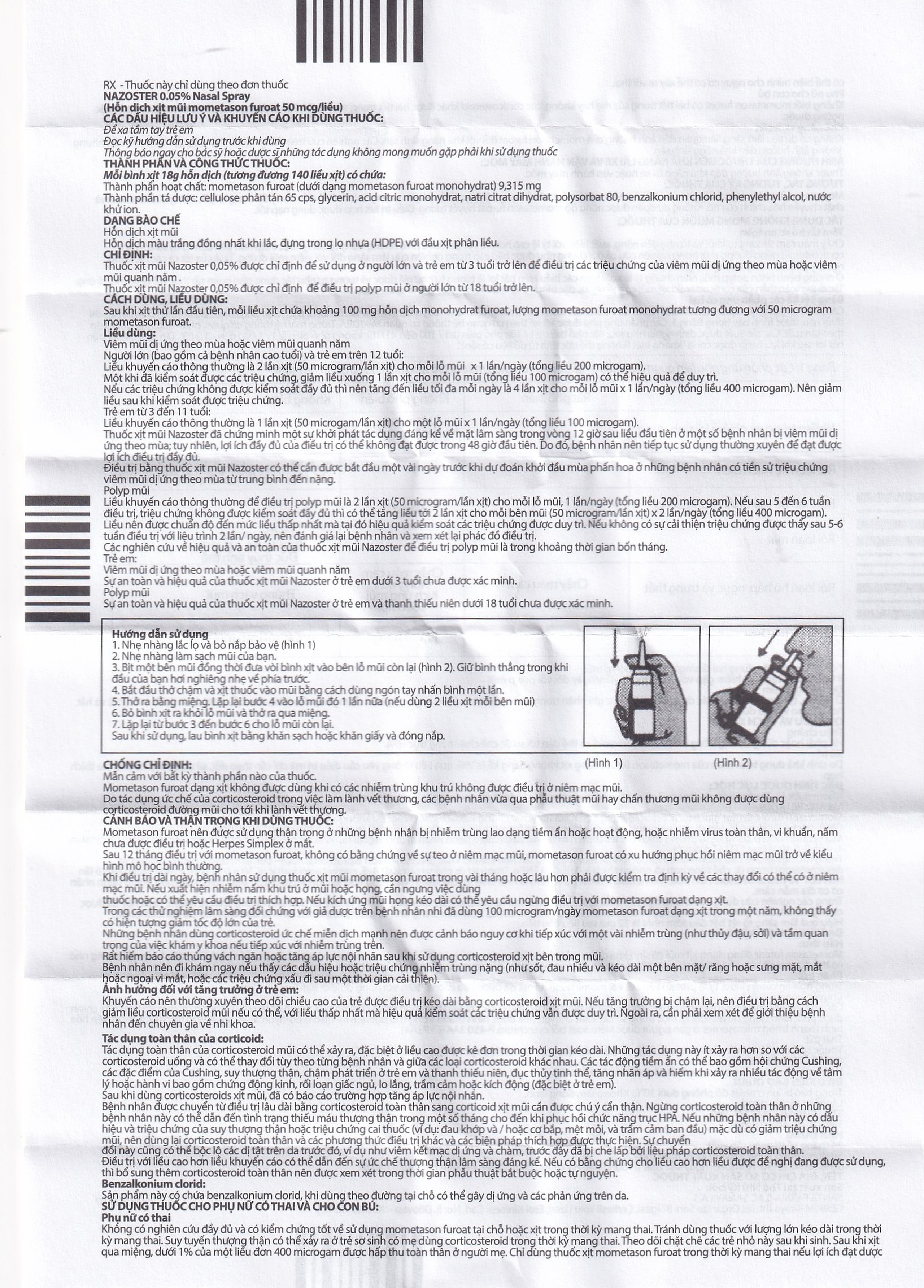 Hỗn dịch xịt mũi Nazoster 0.05% Nasal Spray Santa điều trị viêm mũi dị ứng (18g)