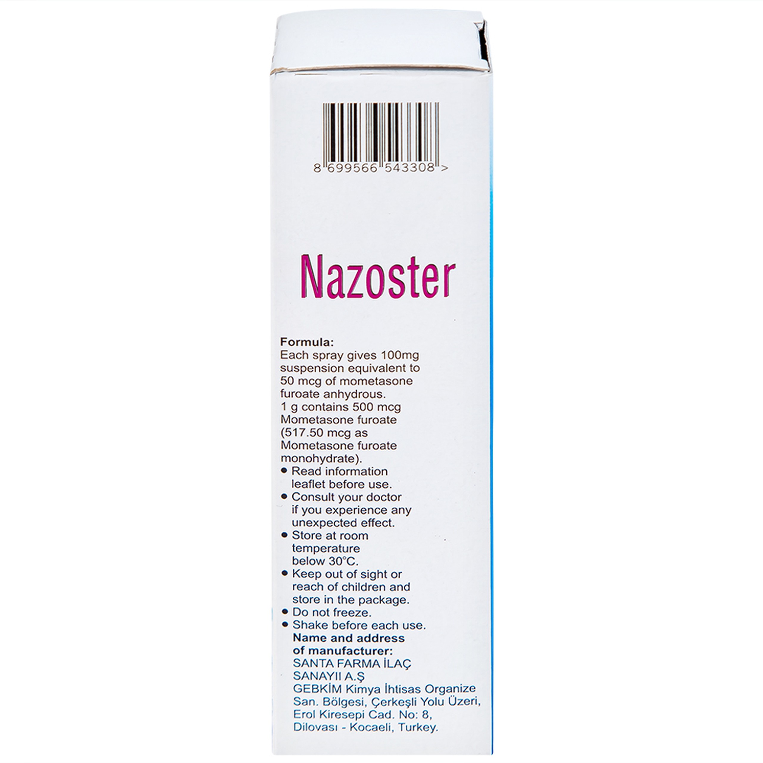 Hỗn dịch xịt mũi Nazoster 0.05% Nasal Spray Santa điều trị viêm mũi dị ứng (18g)