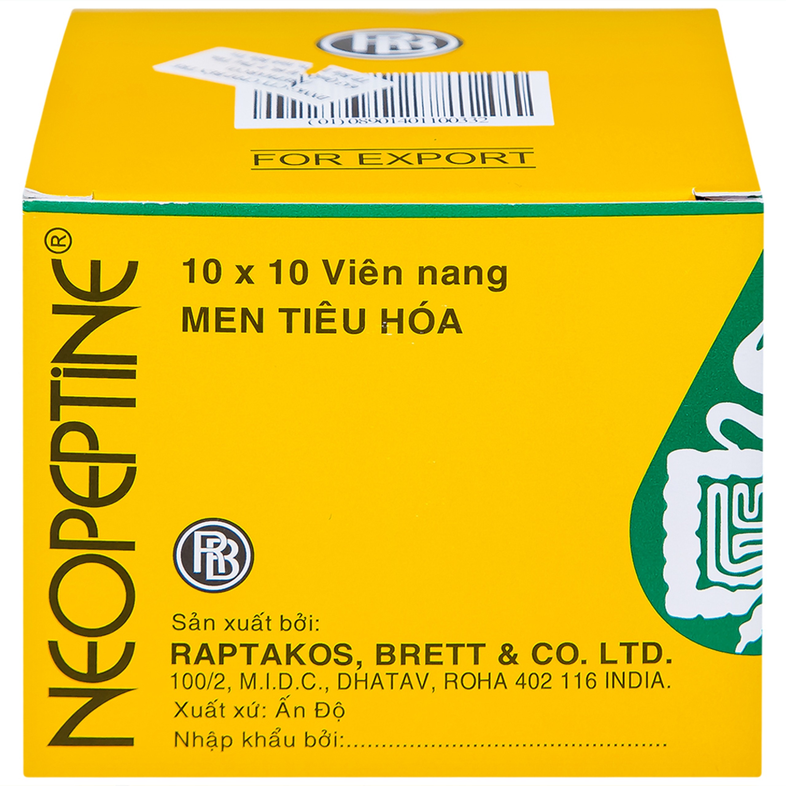 Men tiêu hóa Neopeptine Raptakos hỗ trợ điều trị đầy hơi, khó tiêu, biếng ăn (10 vỉ x 10 viên) 