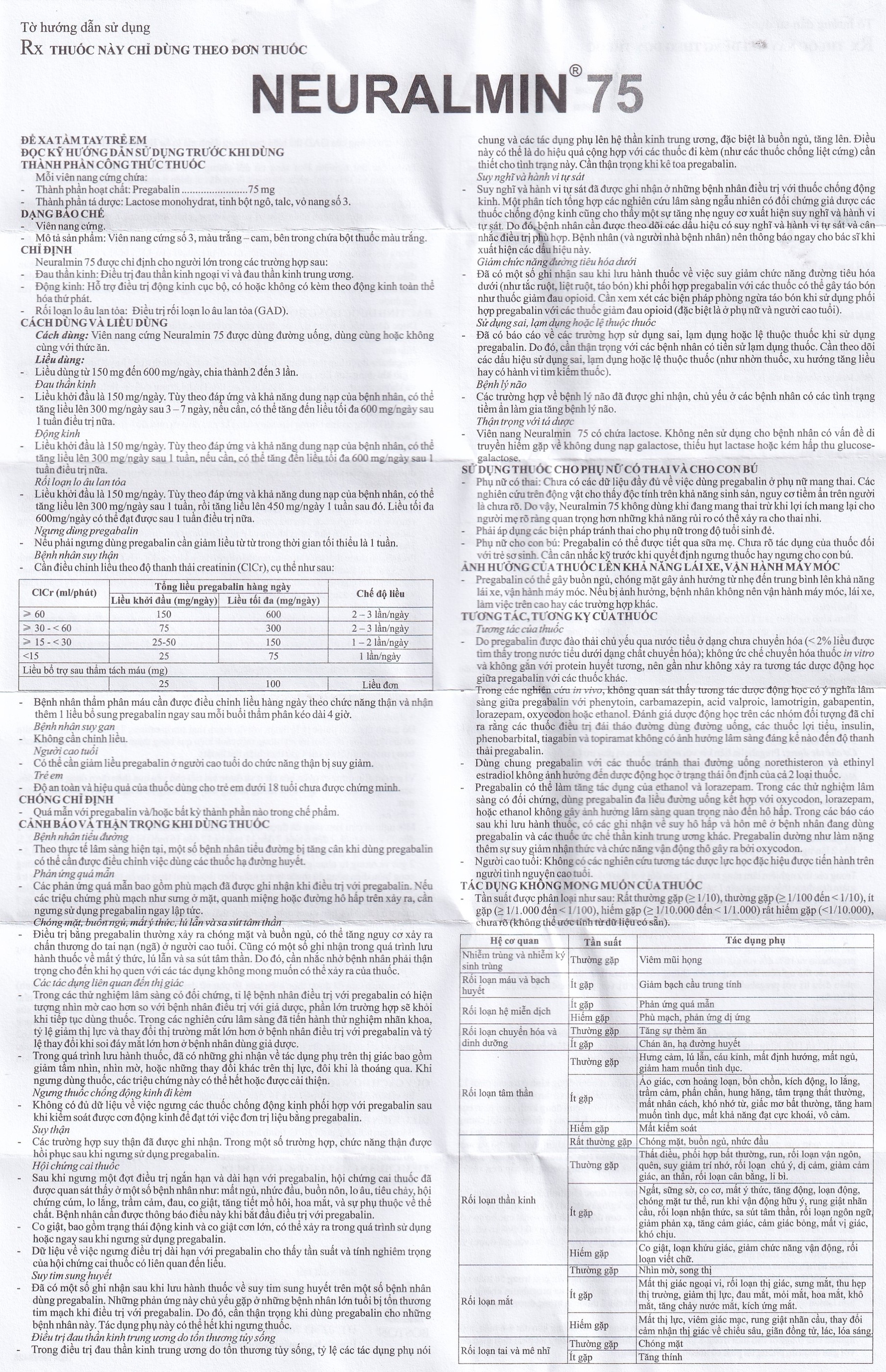Viên nang cứng Neuralmin 75 Boston Pharma điều trị đau thần kinh, động kinh, rối loạn lo âu (2 vỉ x 14 viên)