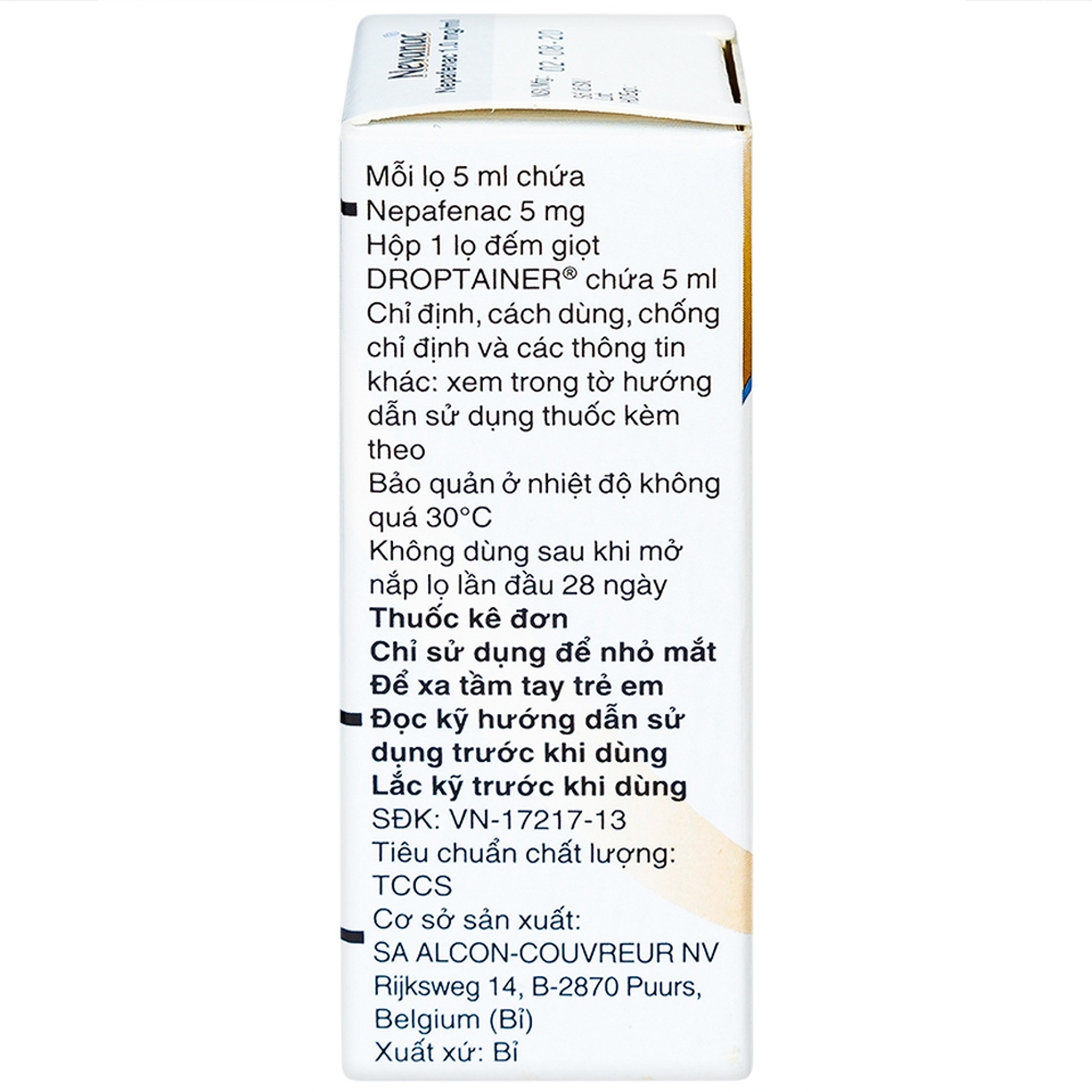 Thuốc nhỏ mắt Nevanac Alcon điều trị viêm, đau sau phẫu thuật đục thủy tinh thể (5ml)