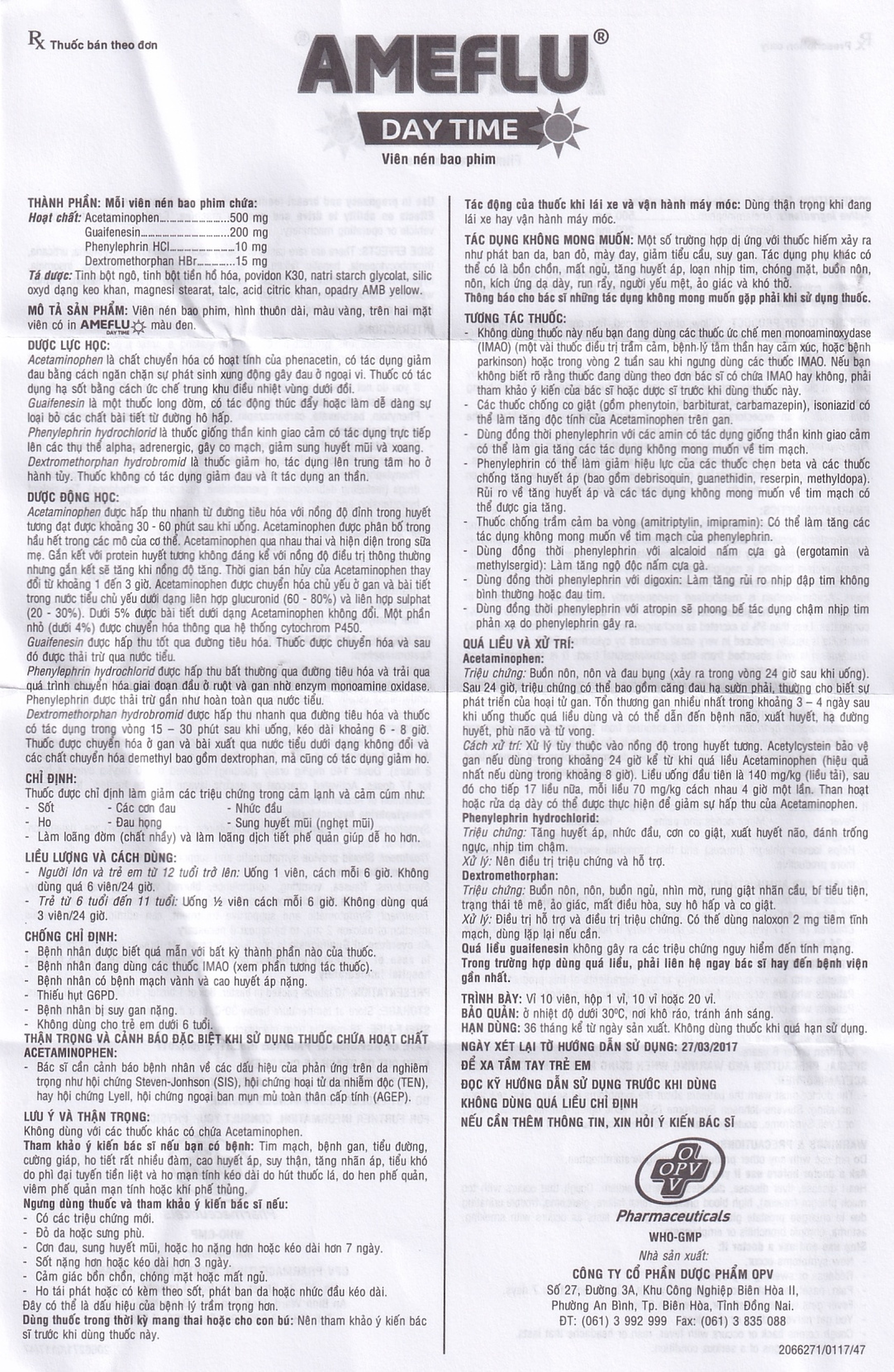 Thuốc Ameflu Day Time OPV giảm các triệu chứng cảm lạnh và cảm cúm (10 vỉ x 10 viên)