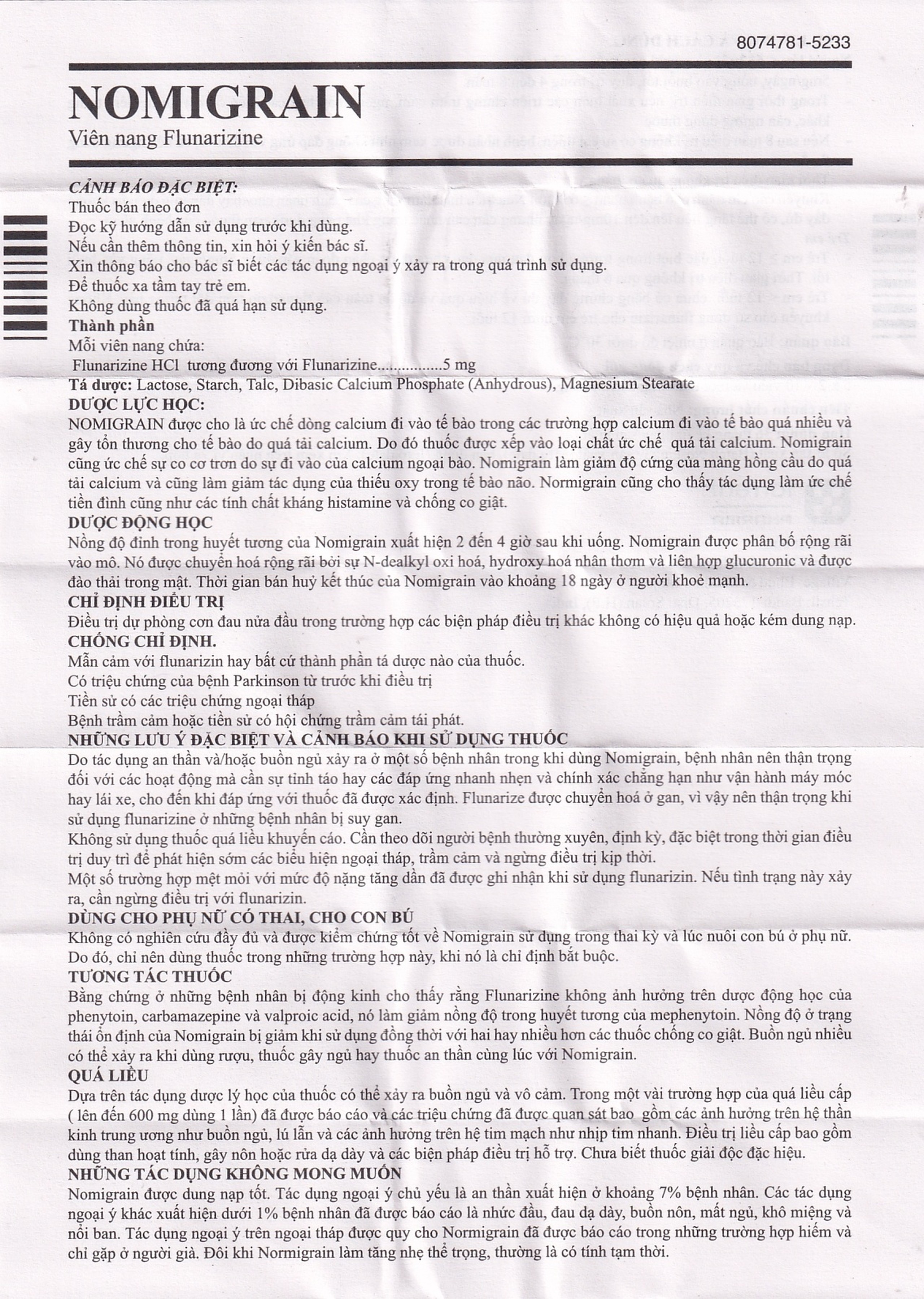 Thuốc Nomigrain 5mg Torrent điều trị đau nửa đầu (5 vỉ x 20 viên)