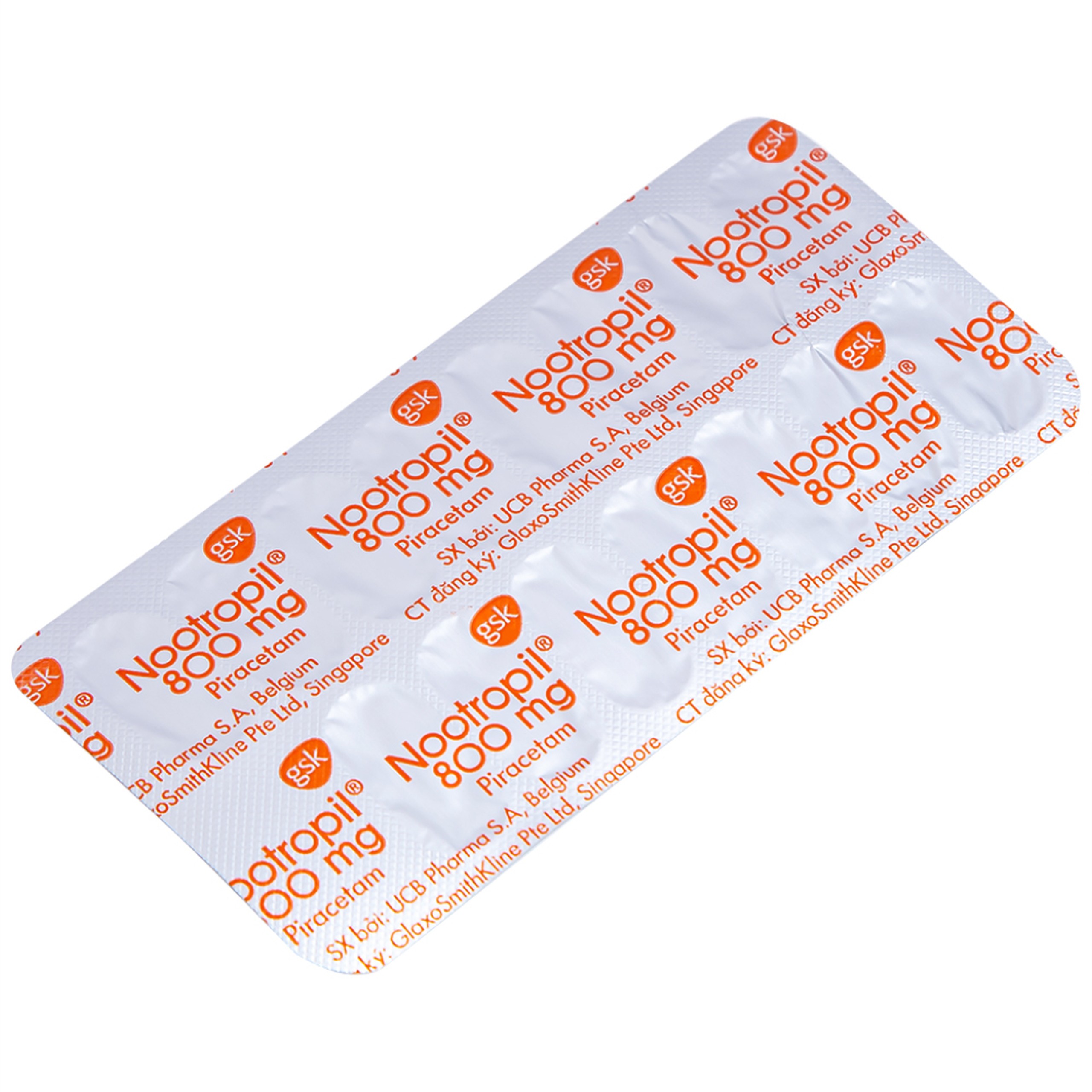 Viên nén Nootropil 800mg GSK điều trị hội chứng tâm thần (3 vỉ x 15 viên)