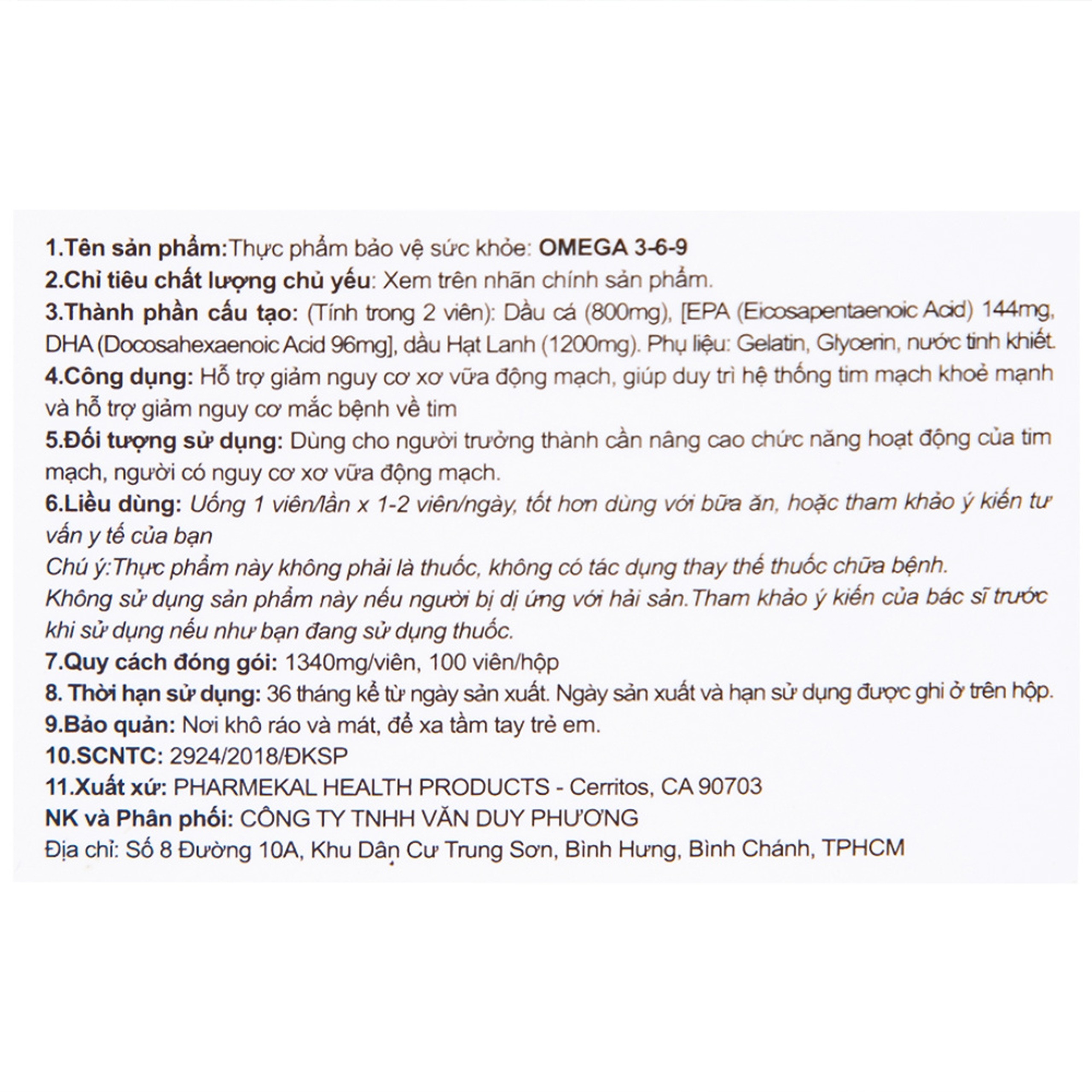 Viên uống Omega 3-6-9 Pharmekal hỗ trợ giảm nguy cơ xơ vữa động mạch (100 viên)