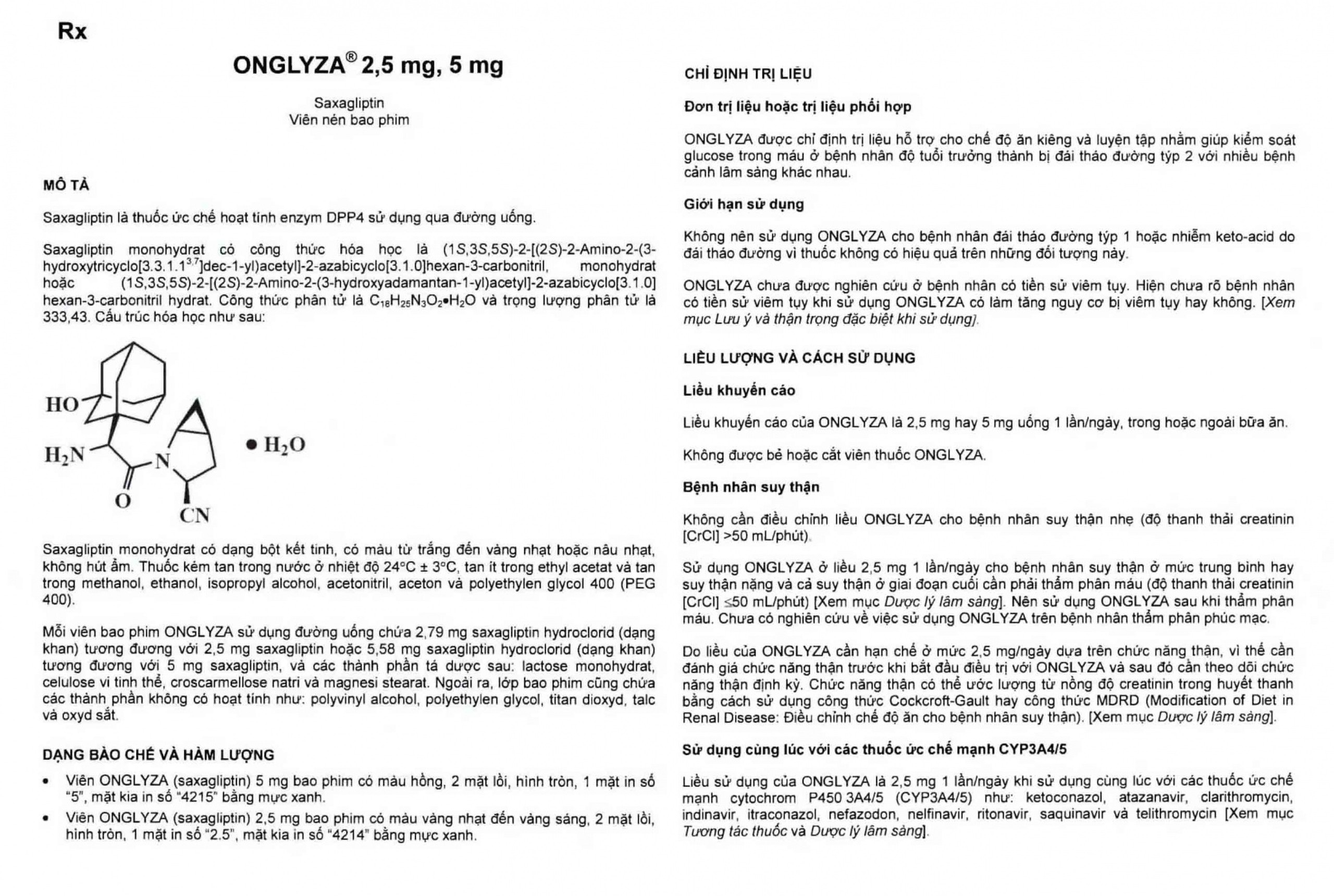 Viên nén Onglyza 5mg AstraZeneca hỗ trợ ăn kiêng, kiểm soát đường huyết (2 vỉ x 14 viên)