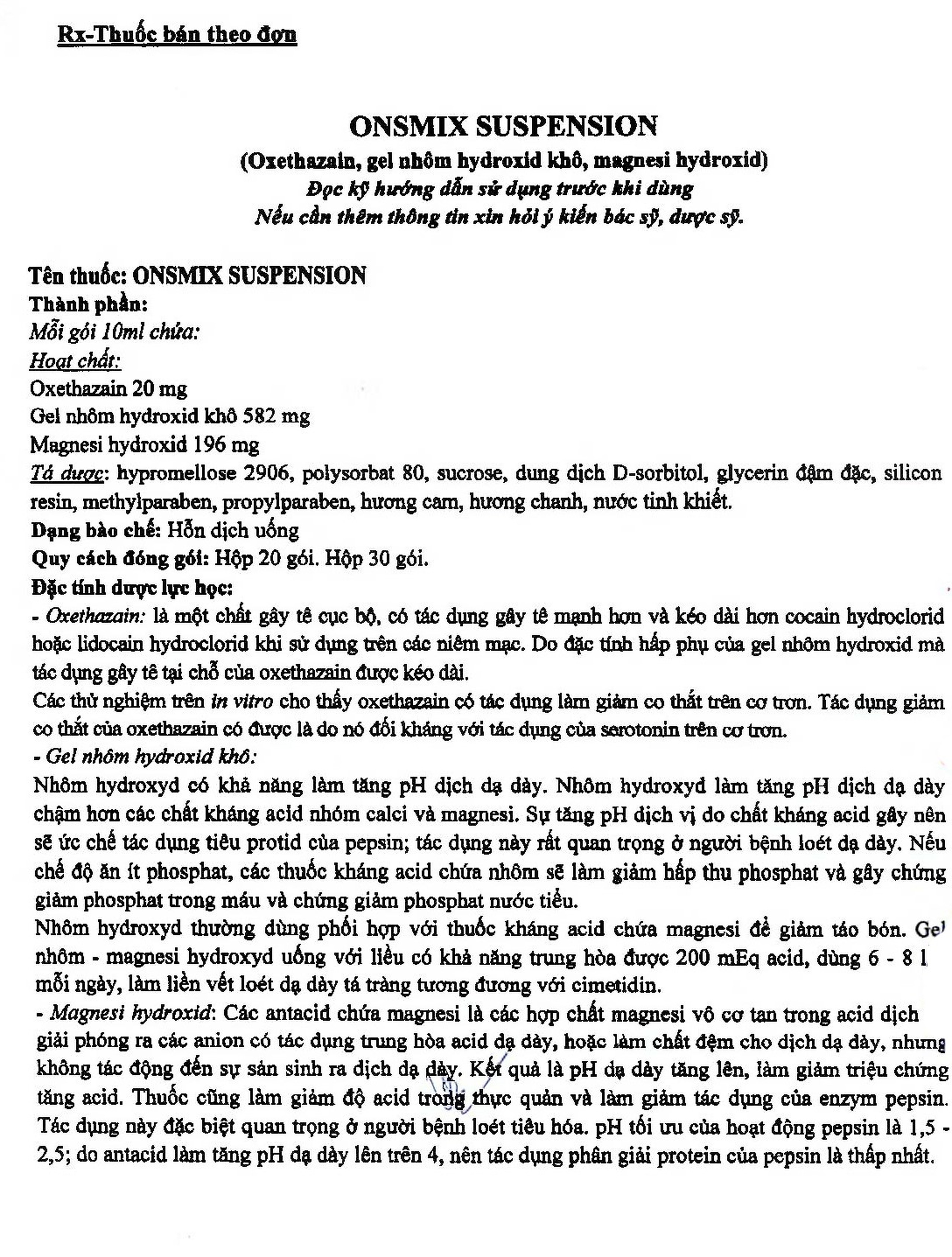 Hỗn dịch uống Onsmix Suspension Huons giảm acid dạ dày, chứng ợ nóng (20 gói x 10ml)