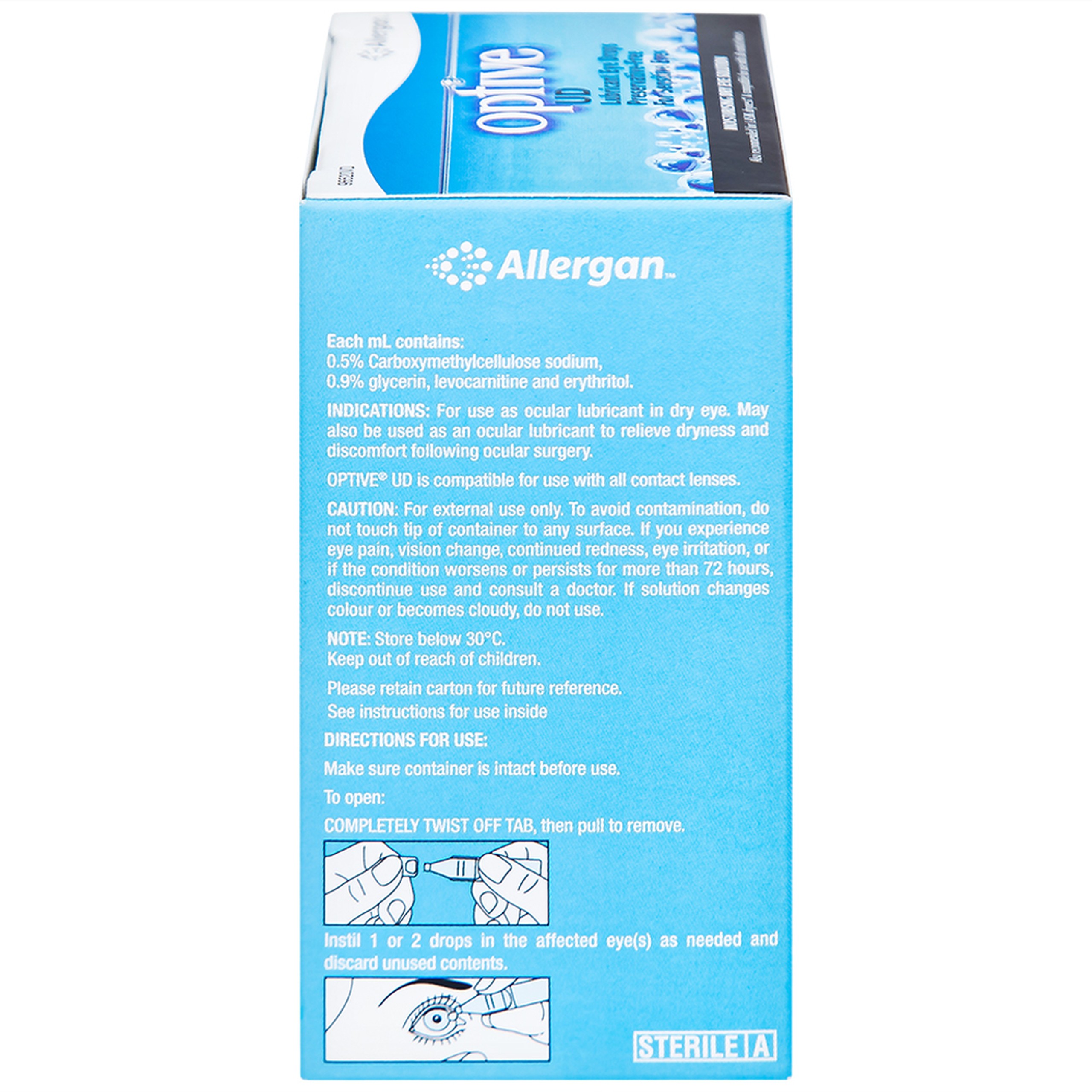 Thuốc nhỏ mắt Optive UD Allergan làm trơn mắt, giảm triệu chứng khô mắt (30 ống x 0.4ml)