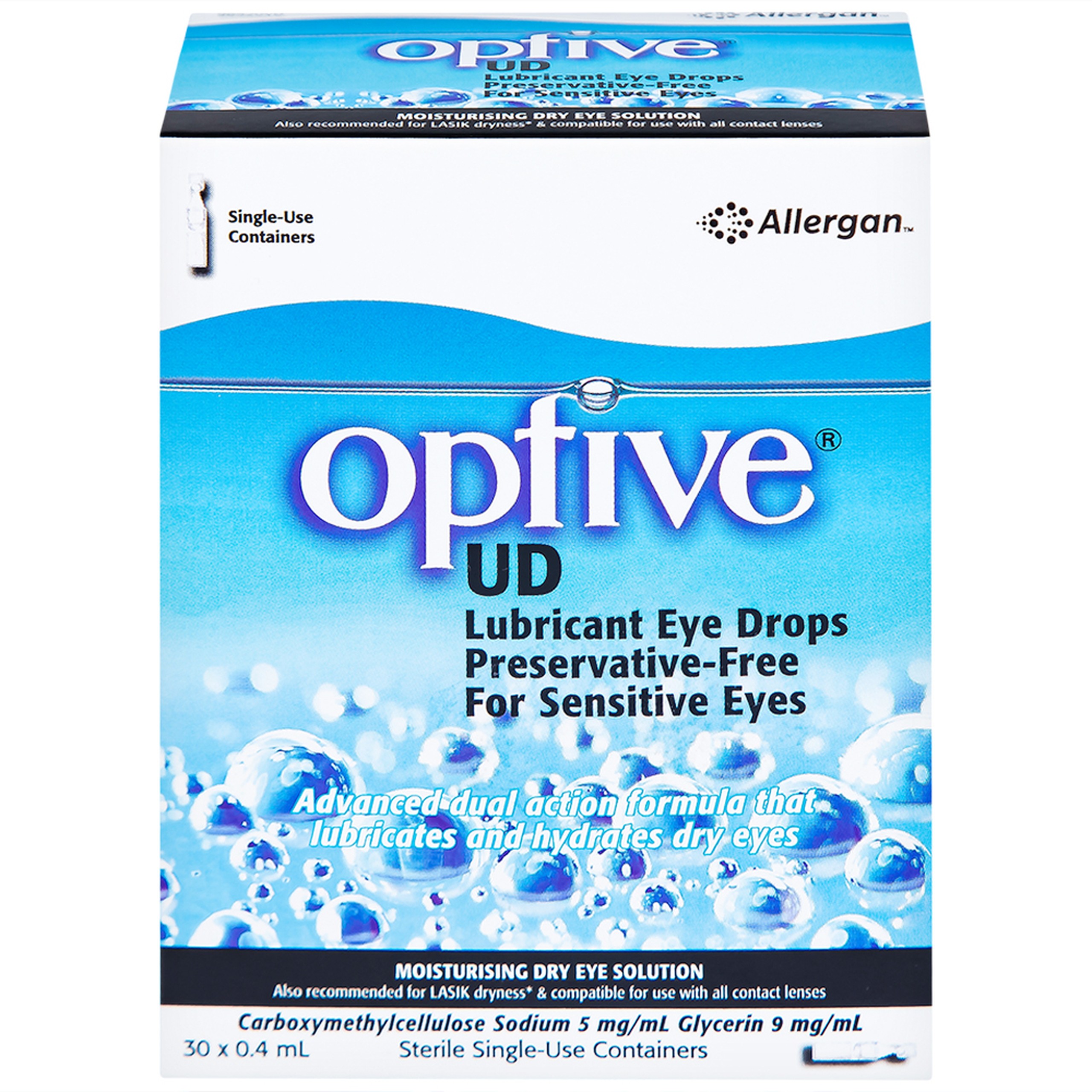 Thuốc nhỏ mắt Optive UD Allergan làm trơn mắt, giảm triệu chứng khô mắt (30 ống x 0.4ml)