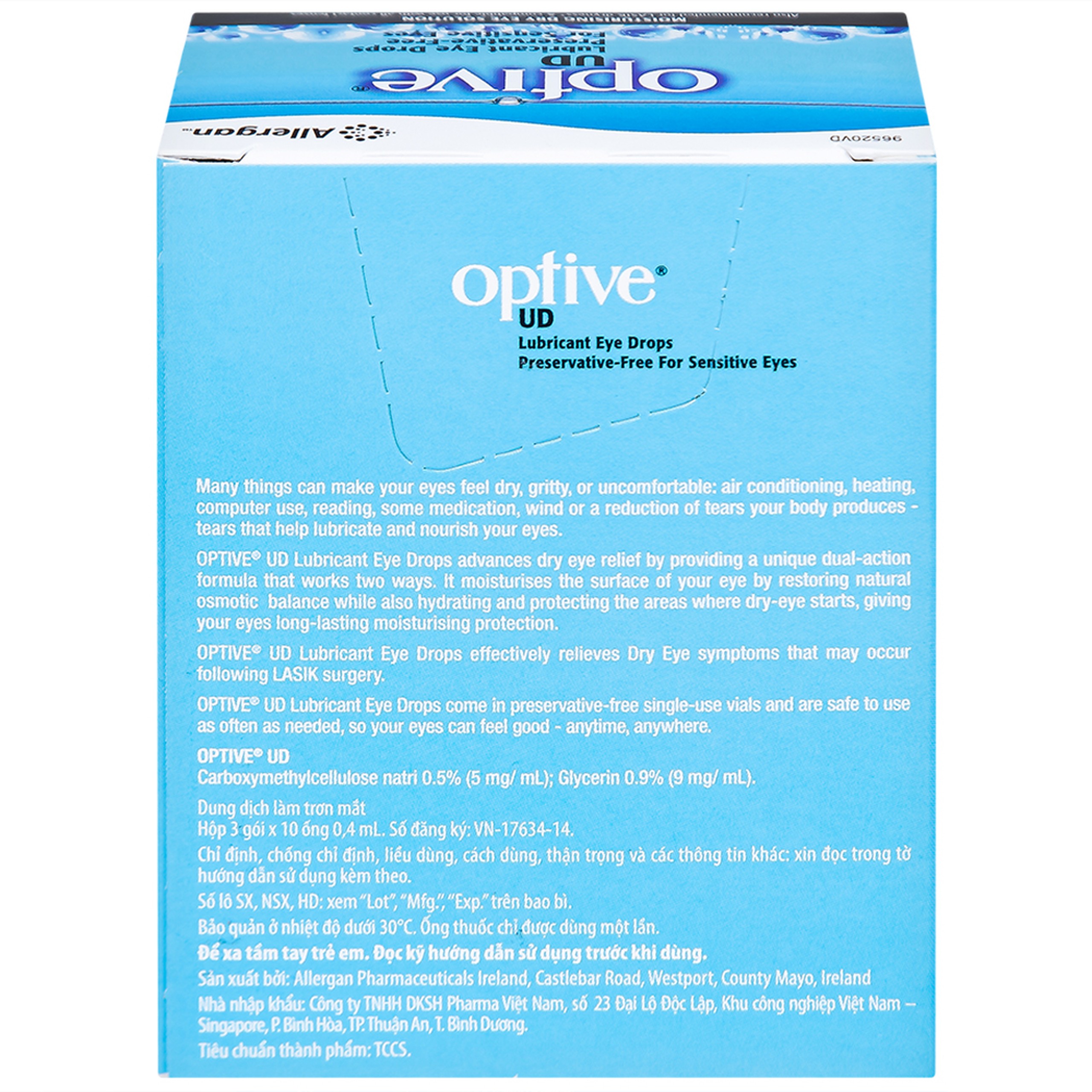 Thuốc nhỏ mắt Optive UD Allergan làm trơn mắt, giảm triệu chứng khô mắt (30 ống x 0.4ml)