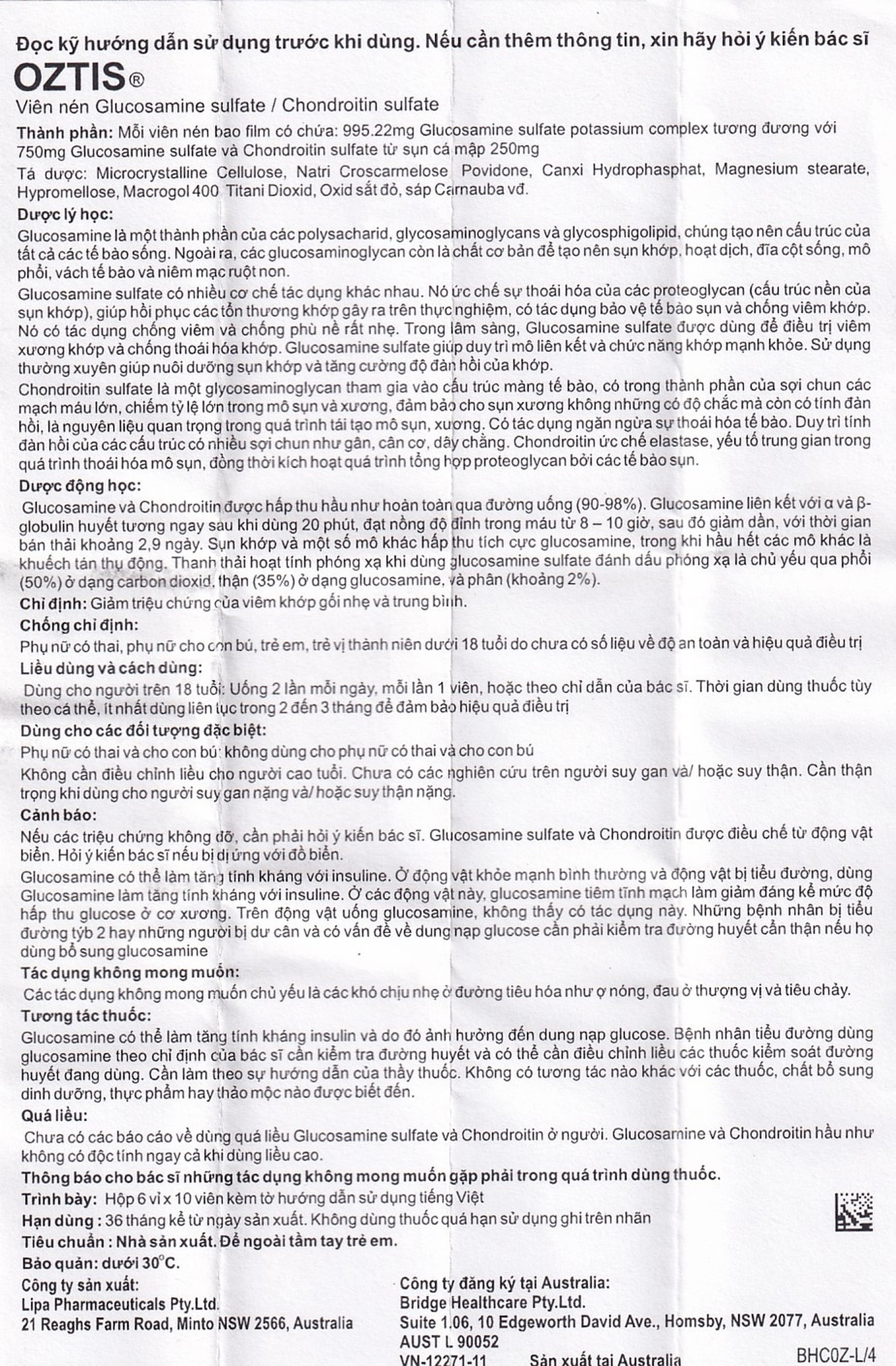 Thuốc Oztis Bridge Healthcare giảm triệu chứng của viêm khớp gối nhẹ và trung bình (6 vỉ x 10 viên)