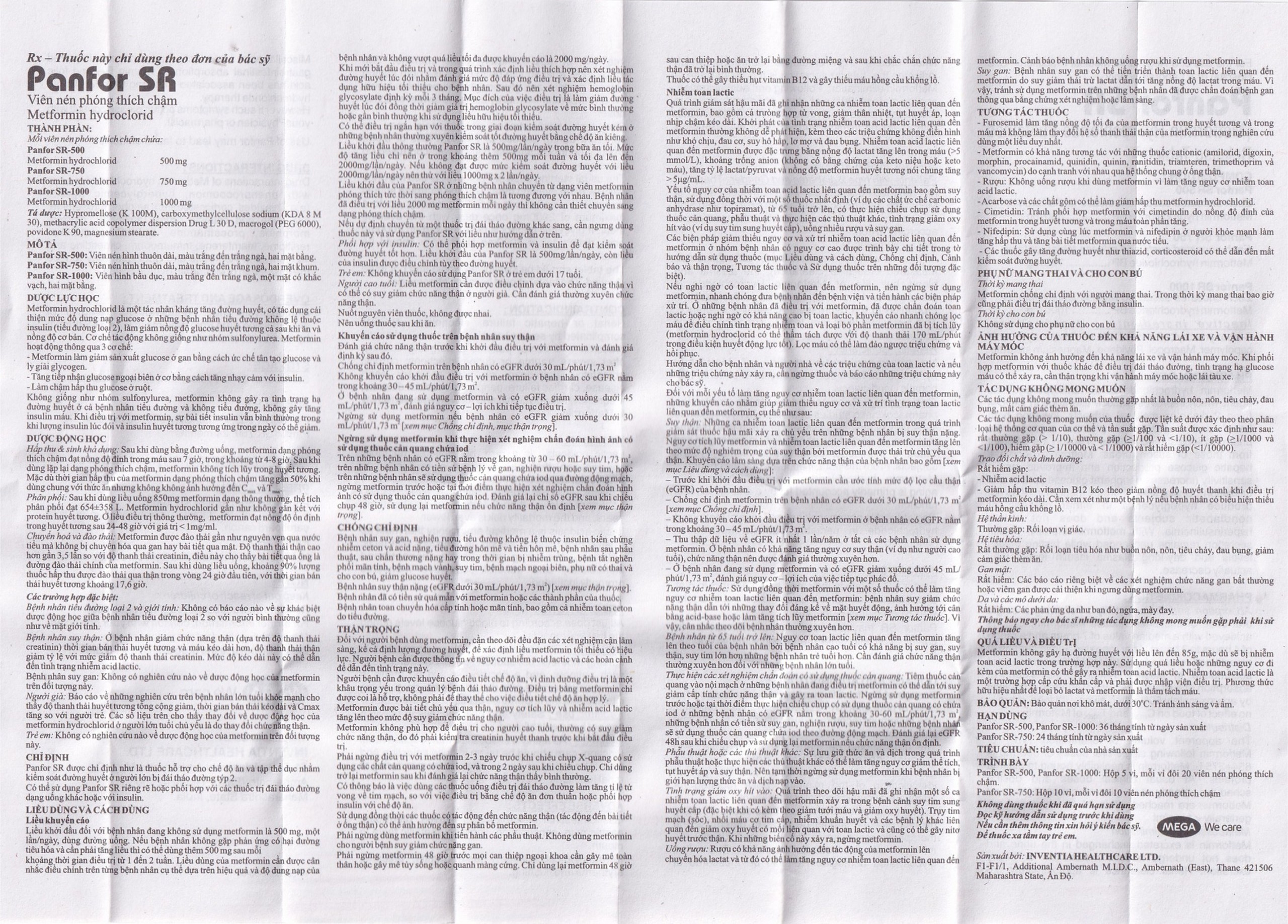 Viên nén Panfor SR-1000 MEGA We Care điều trị bệnh đái tháo đường típ 2 (5 vỉ x 20 viên)