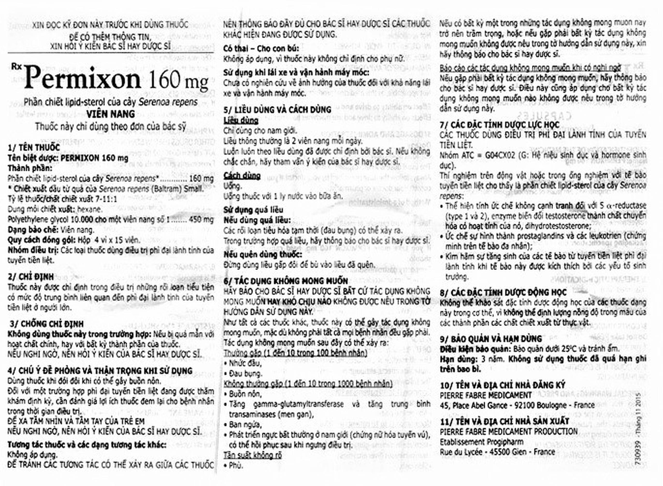 Thuốc Permixon 160mg Piere Fabre điều trị phì đại lành tính của tuyến tiền liệt (4 vỉ x 15 viên)
