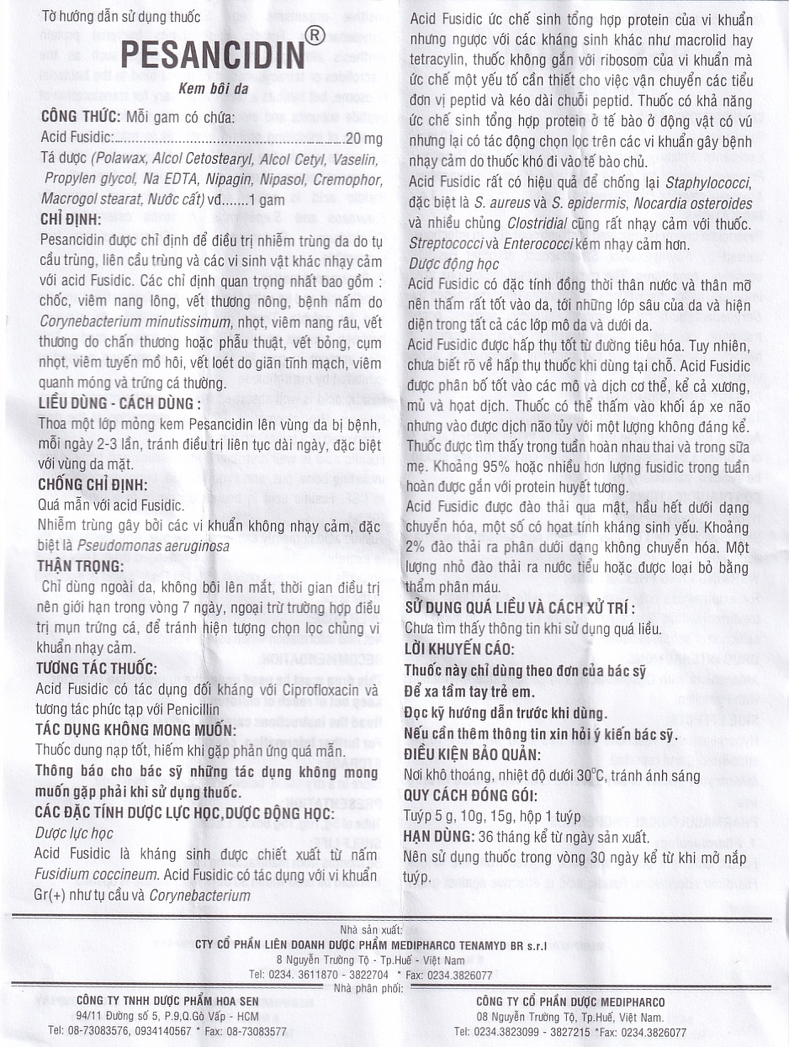 Kem bôi da Pesancidin Medipharco điều trị nhiễm trùng da (10g) 