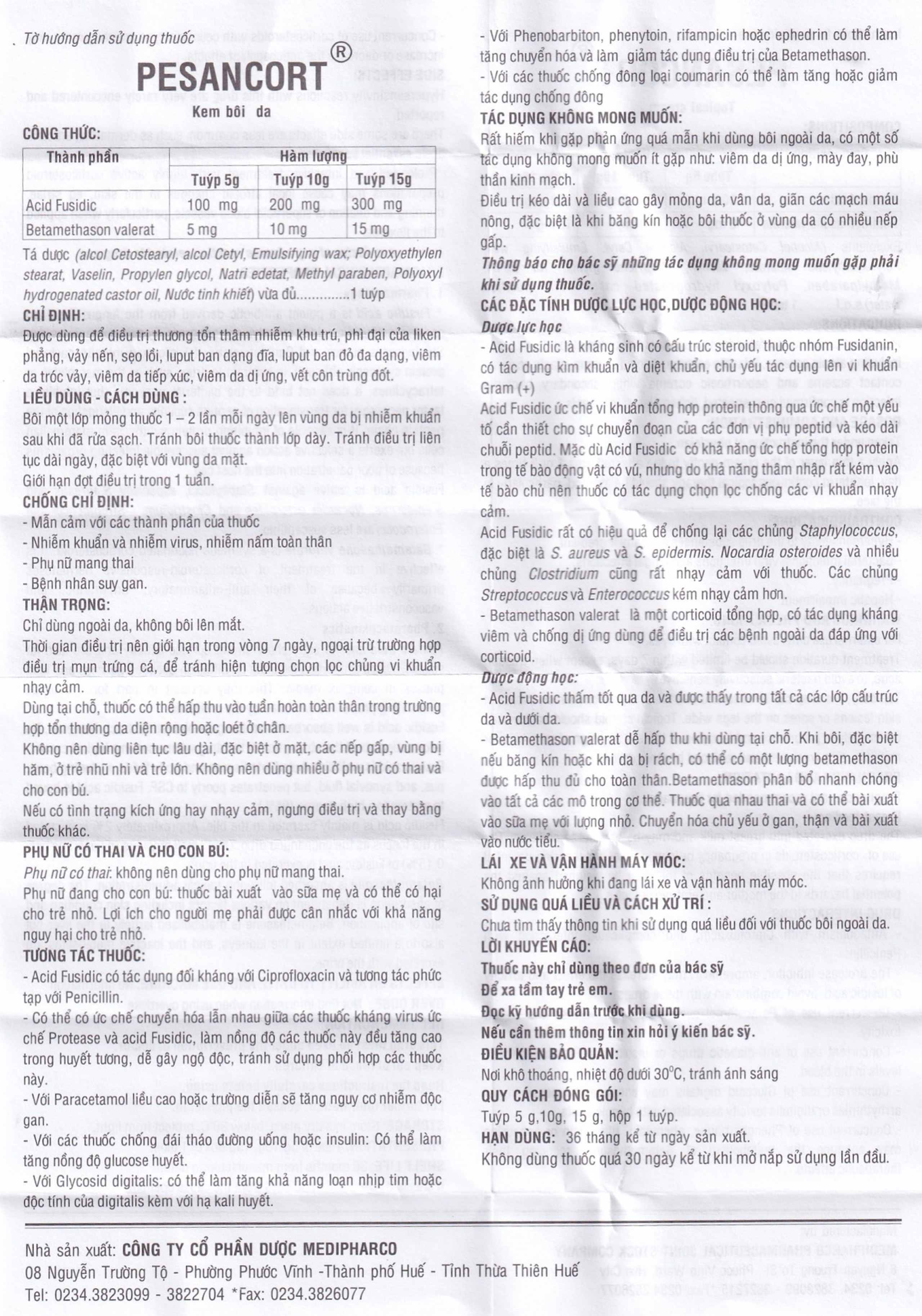 Kem bôi da Pesancort Medipharco điều trị vảy nến, sẹo lồi, lupus ban dạng đĩa (10g)