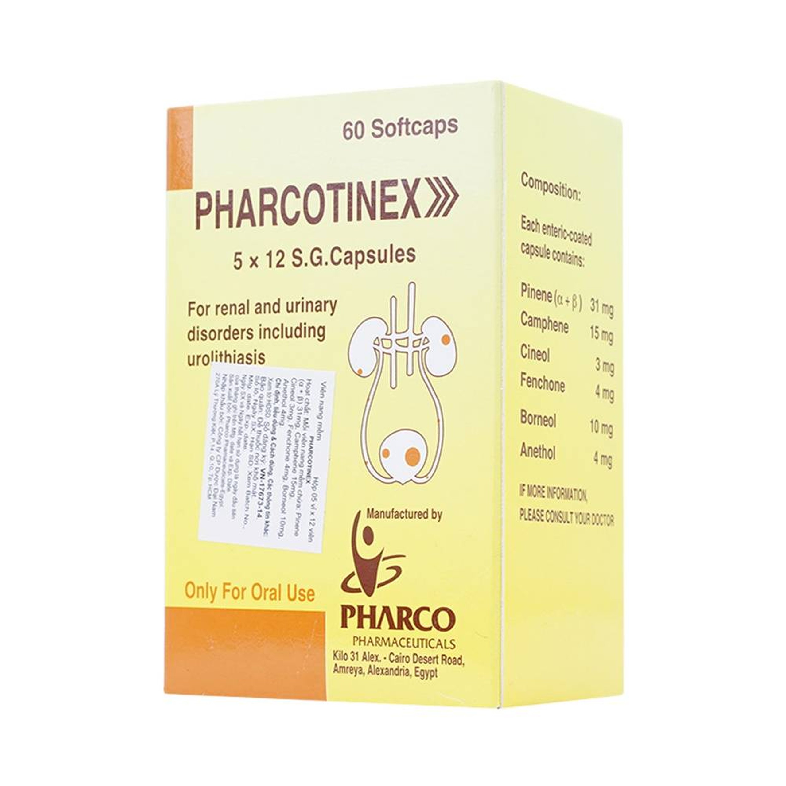 Thuốc Pharcotinex Pharco điều trị các rối loạn thận, tiết niệu (5 vỉ x 12 viên)
