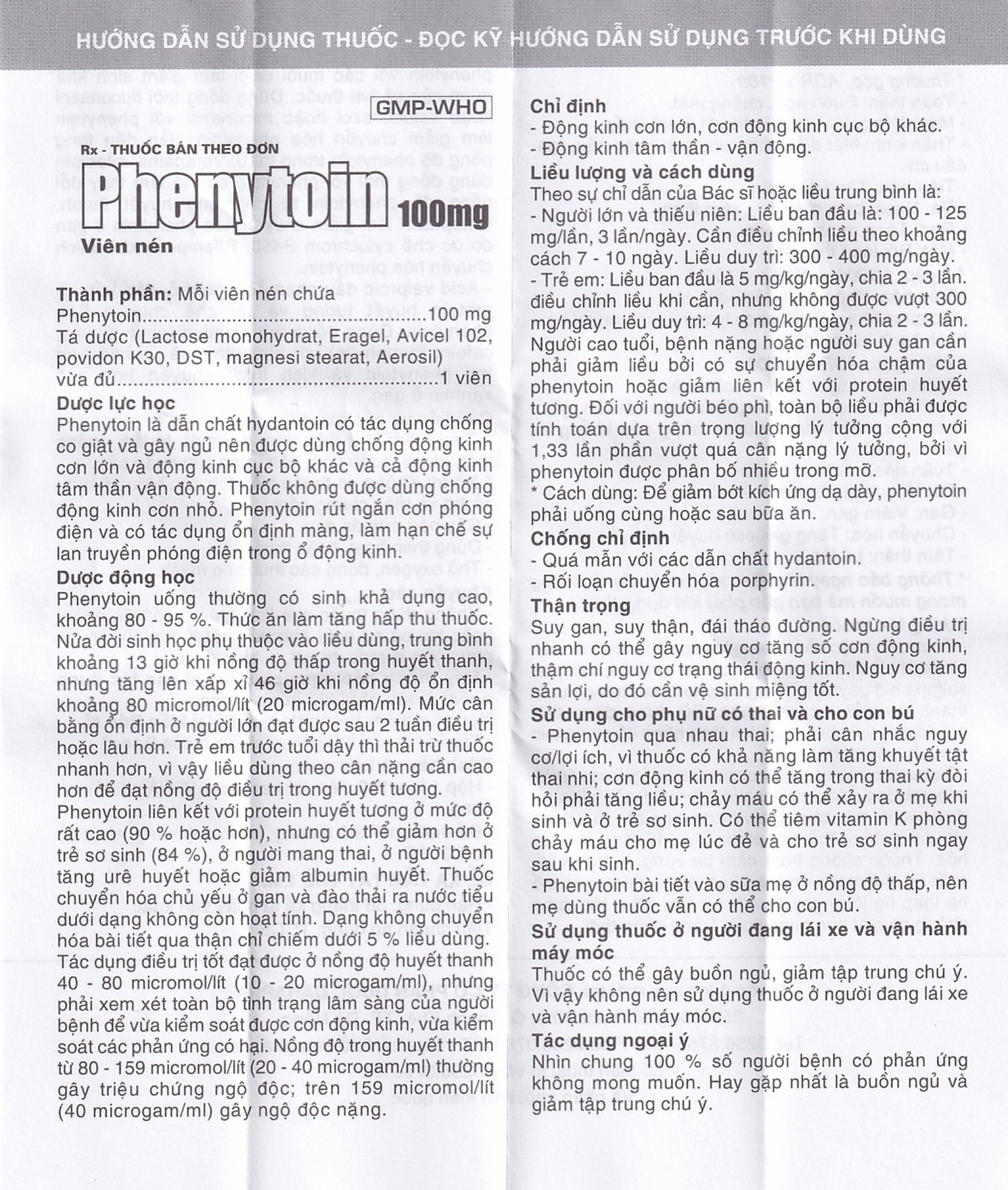 Viên nén Phenytoin 100mg Danapha điều trị động kinh cơn lớn, động kinh cục bộ (100 viên)