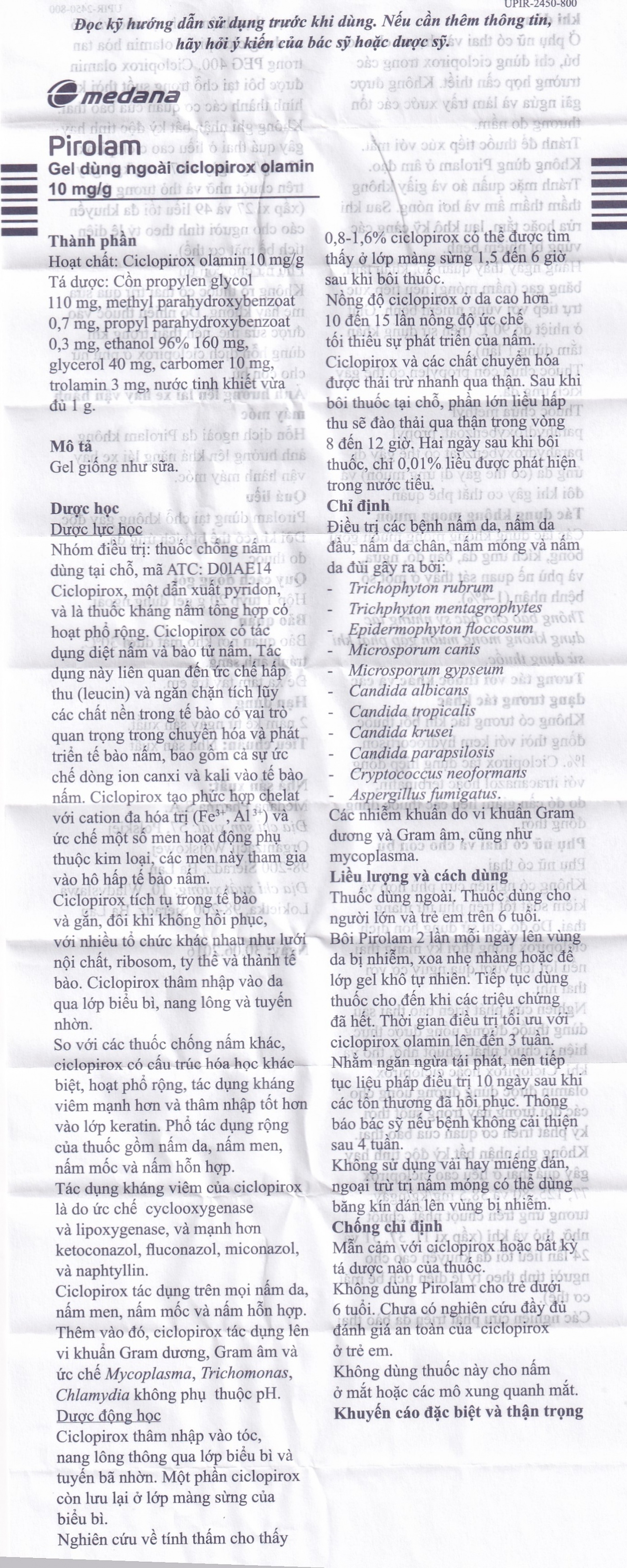 Gel bôi da Pirolam Medana điều trị các bệnh nấm da, nấm da đầu, nấm da chân (20g)