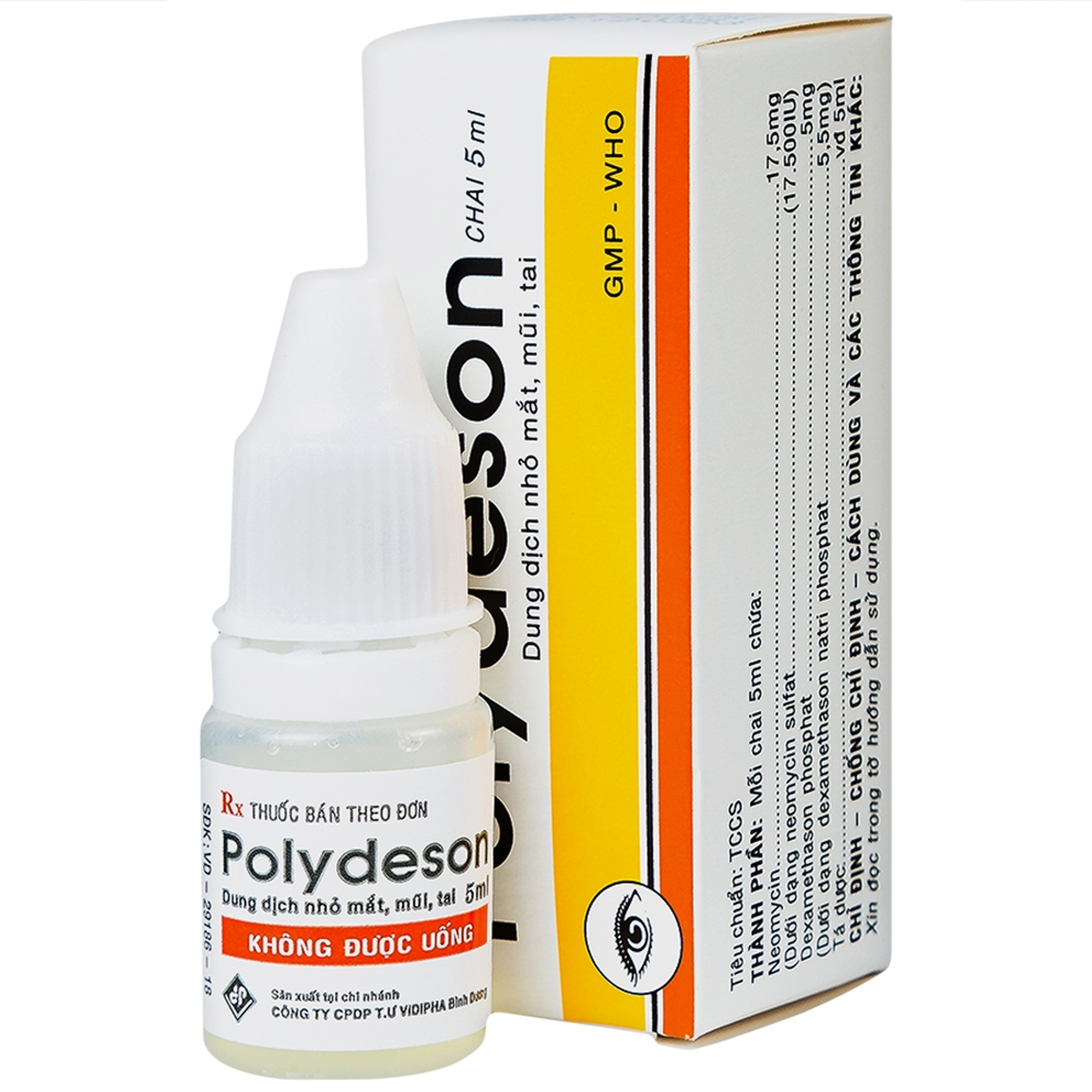 Thuốc nhỏ mắt, mũi, tai Polydeson Vidipha điều trị viêm kết mạc, viêm mí mắt, viêm xoang (5ml) 