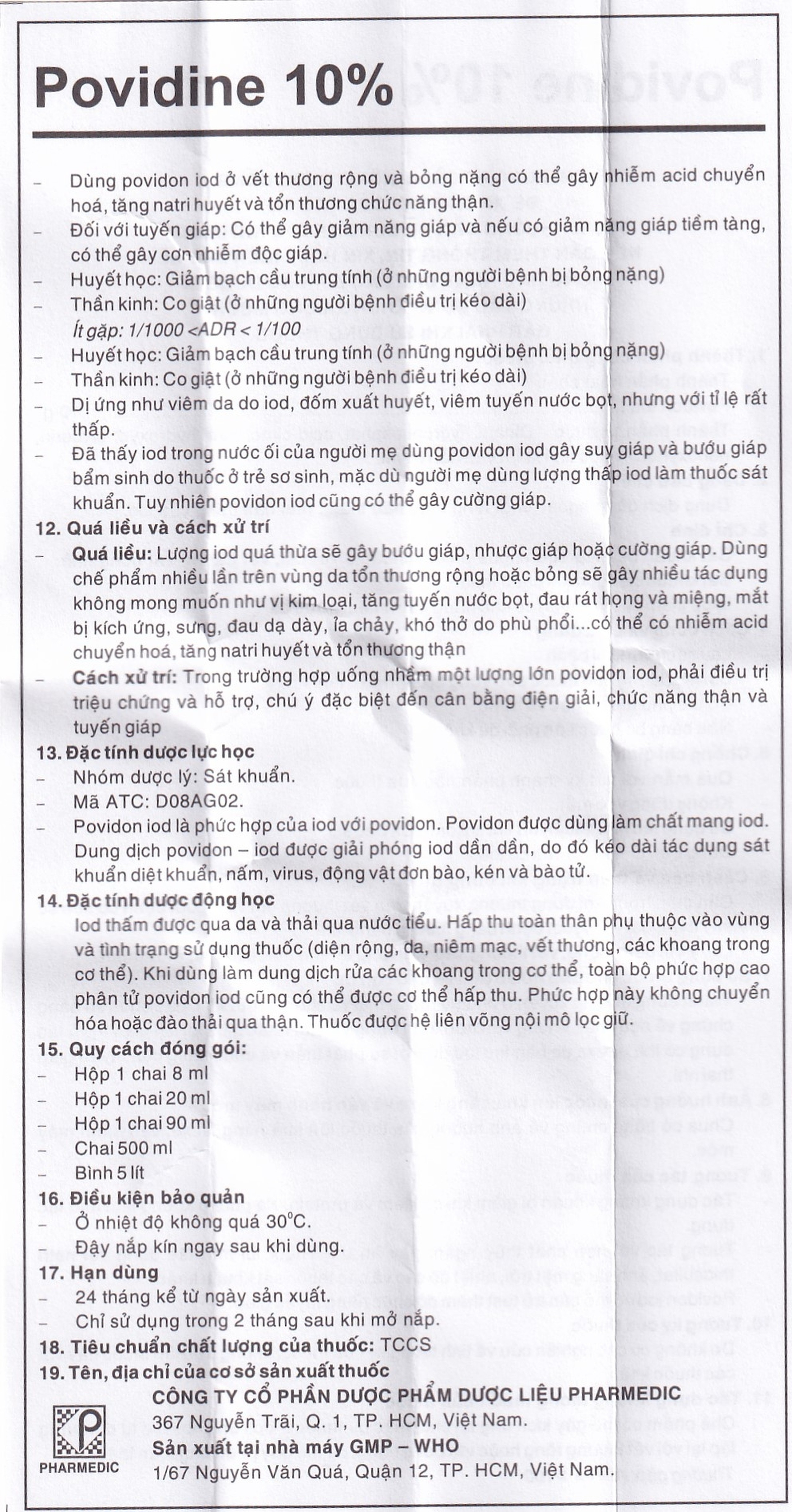 Dung dịch sát khuẩn Povidine 10% Pharmedic ngăn ngừa nhiễm khuẩn ở vết cắt, vết trầy (90ml)