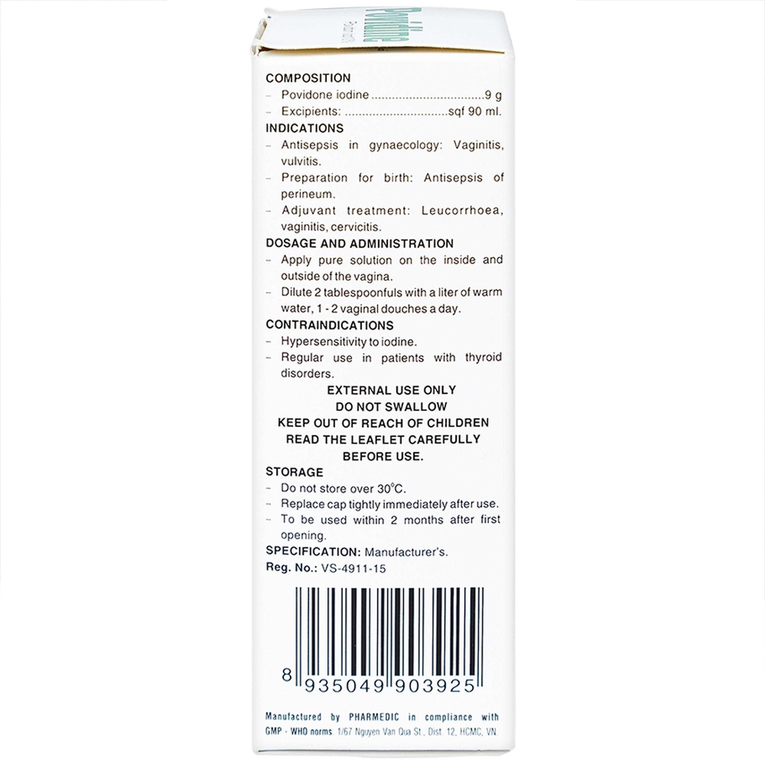Dung dịch phụ khoa Povidine 10% Pharmedic sát trùng phụ khoa, viêm âm đạo, âm hộ (90ml)