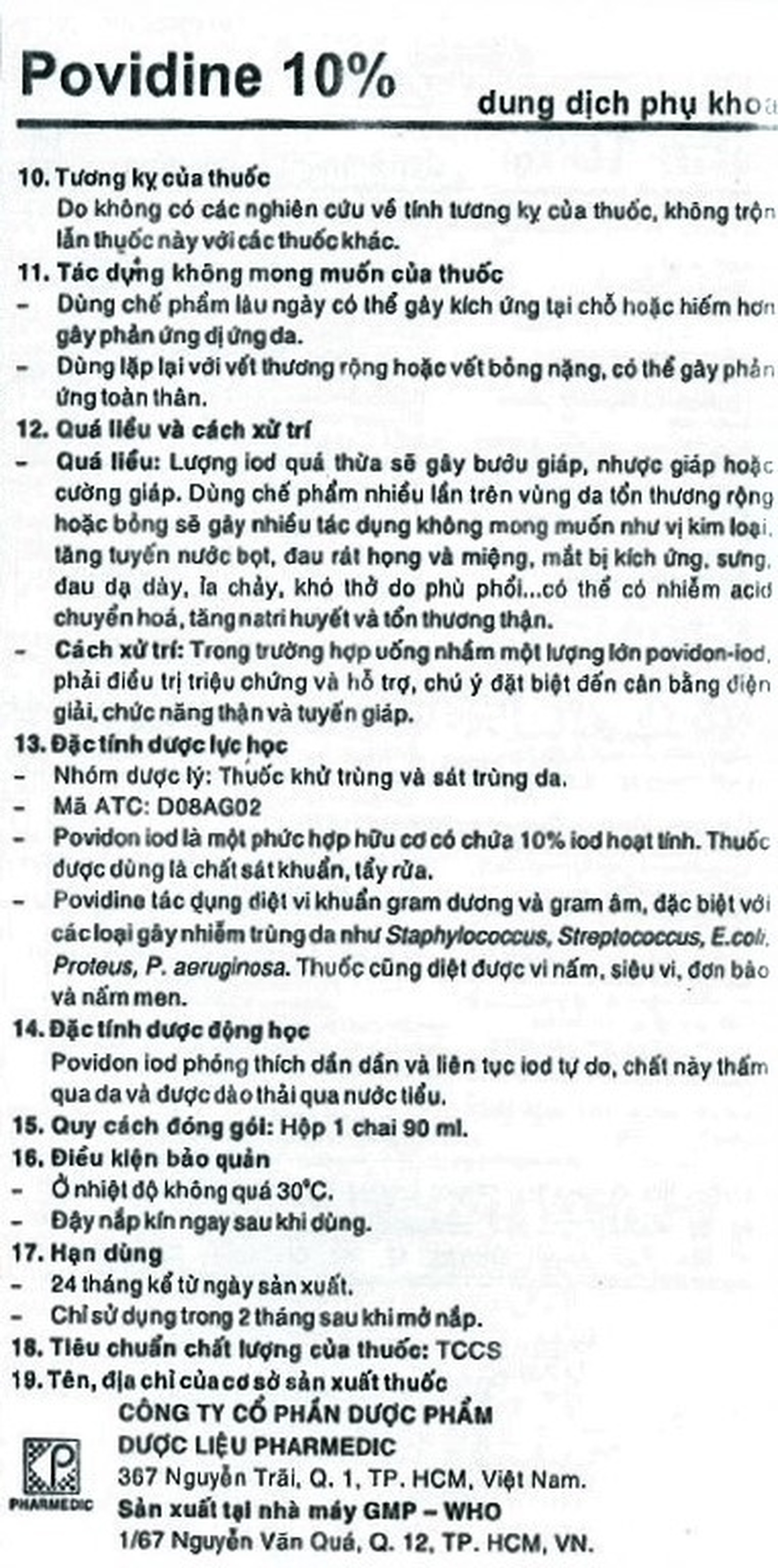 Dung dịch phụ khoa Povidine 10% Pharmedic sát trùng phụ khoa, viêm âm đạo, âm hộ (90ml)