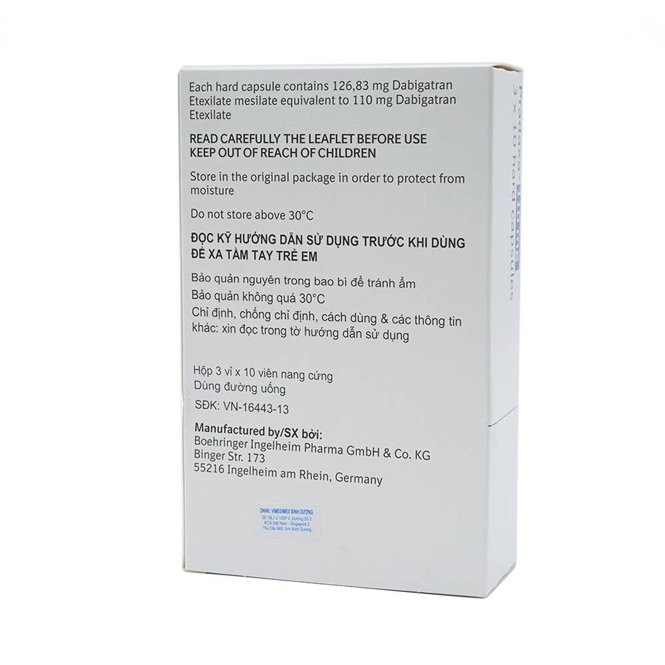 Viên nang cứng Pradaxa 110mg Boehringer phòng ngừa tai biến, đột quỵ (3 vỉ x 10 viên)