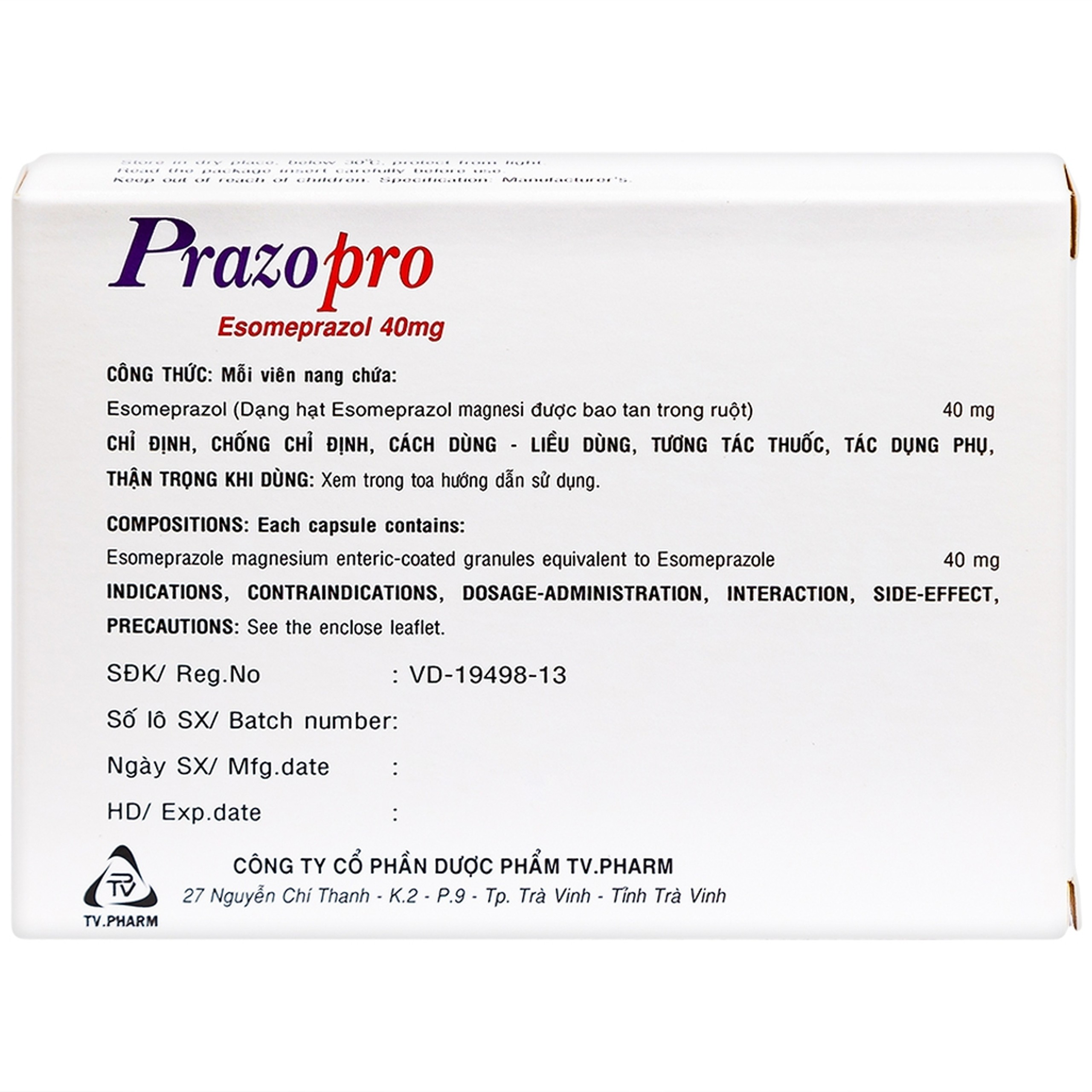 Thuốc Prazopro 40 TV.Pharm điều trị loét dạ dày - tá tràng lành tính (2 vỉ x 7 viên)