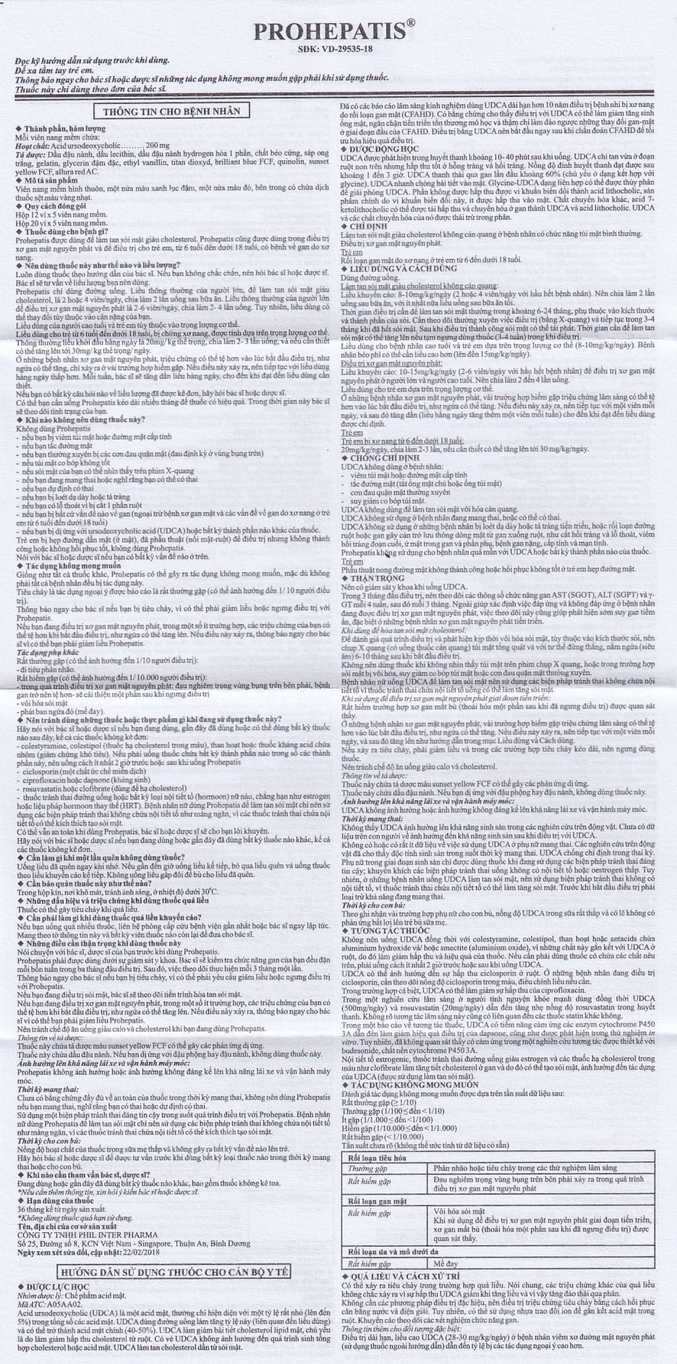 Thuốc Prohepatis 200mg Phil điều trị sỏi mật, xơ gan mật nguyên phát (20 vỉ x 5 viên)