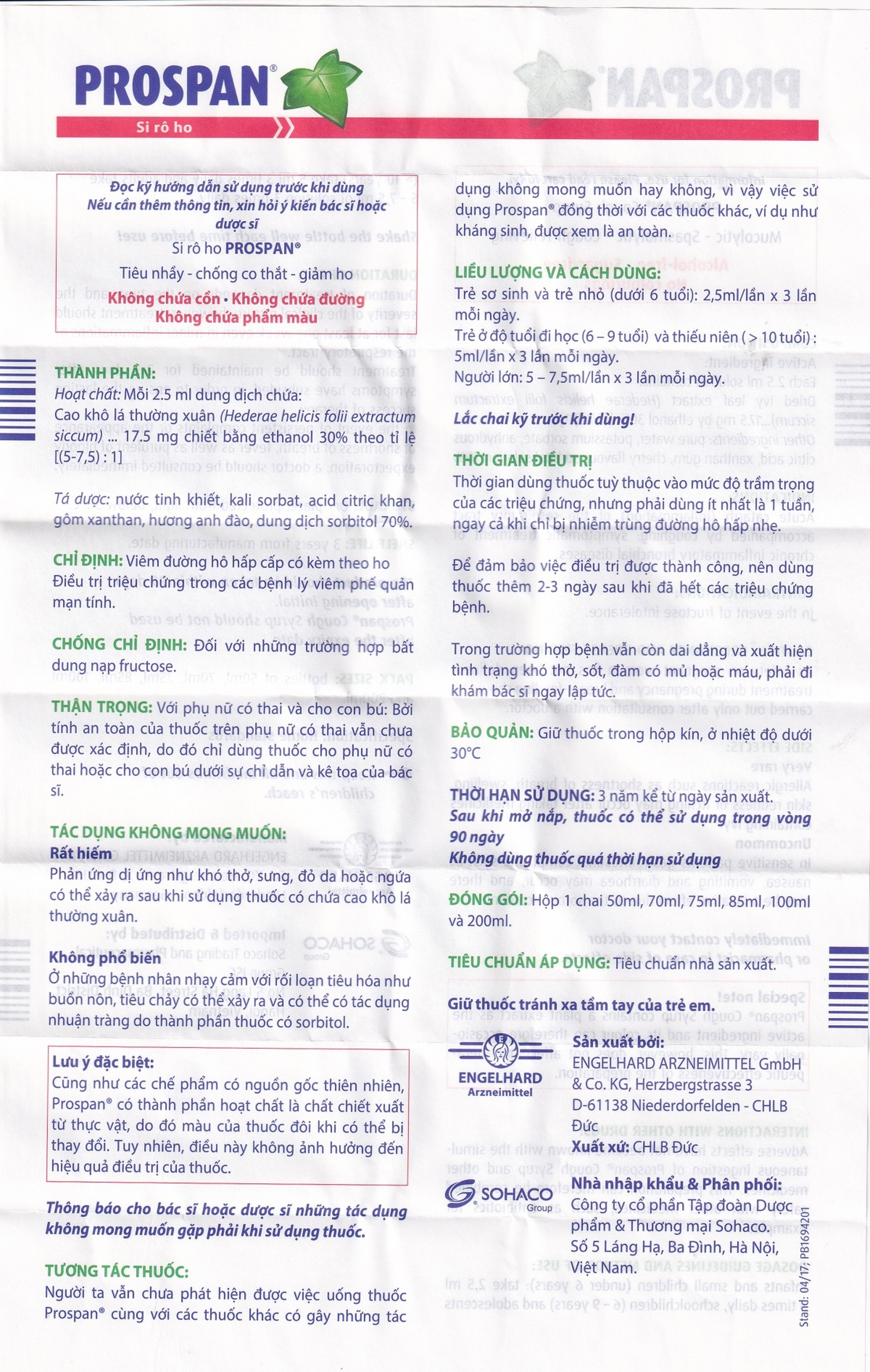 Siro ho Prospan Engelhard điều trị viêm phế quản mạn tính (100ml)