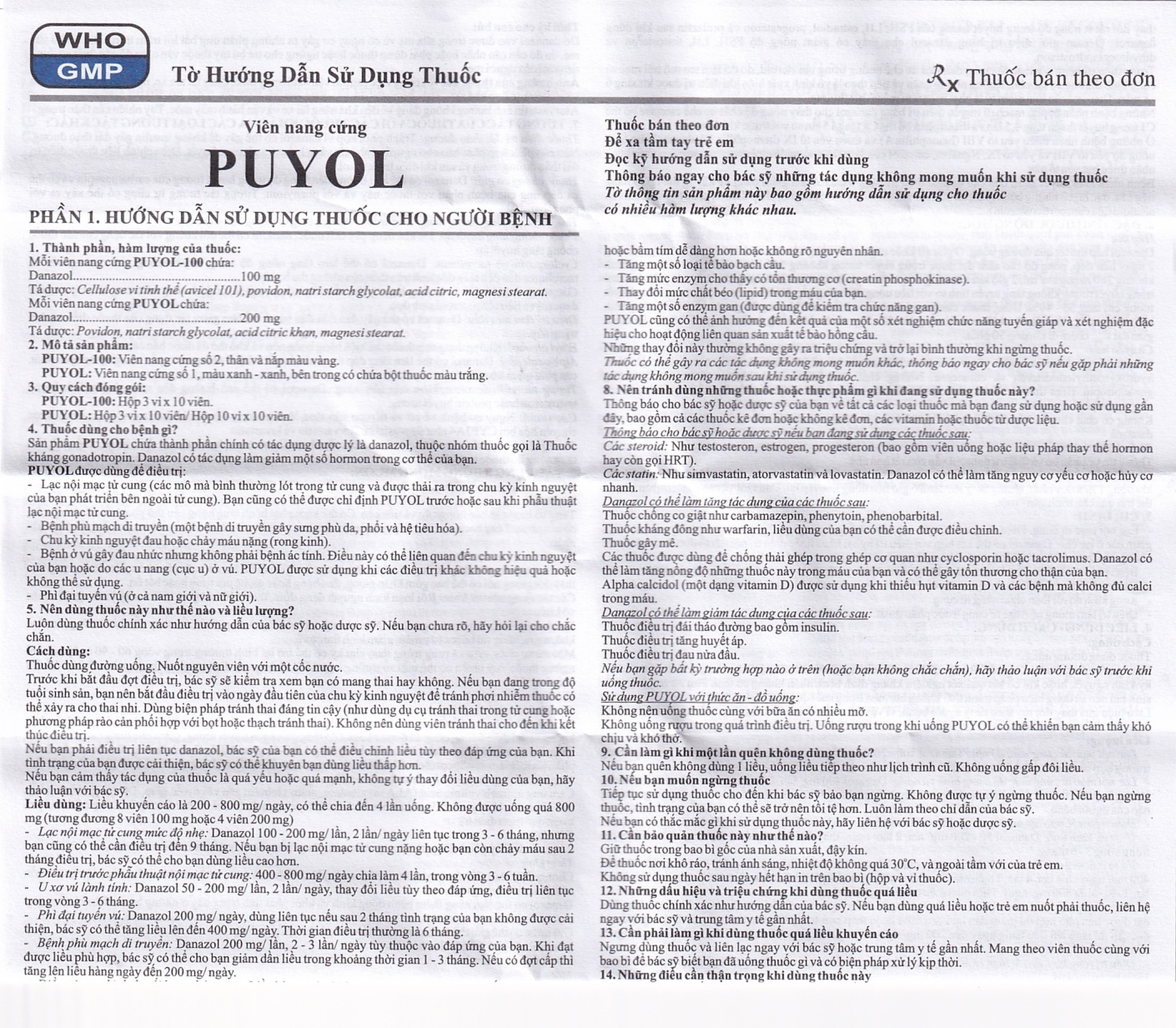 Thuốc Puyol 200mg Davipharm điều trị lạc nội mạc tử cung (3 vỉ x 10 viên)