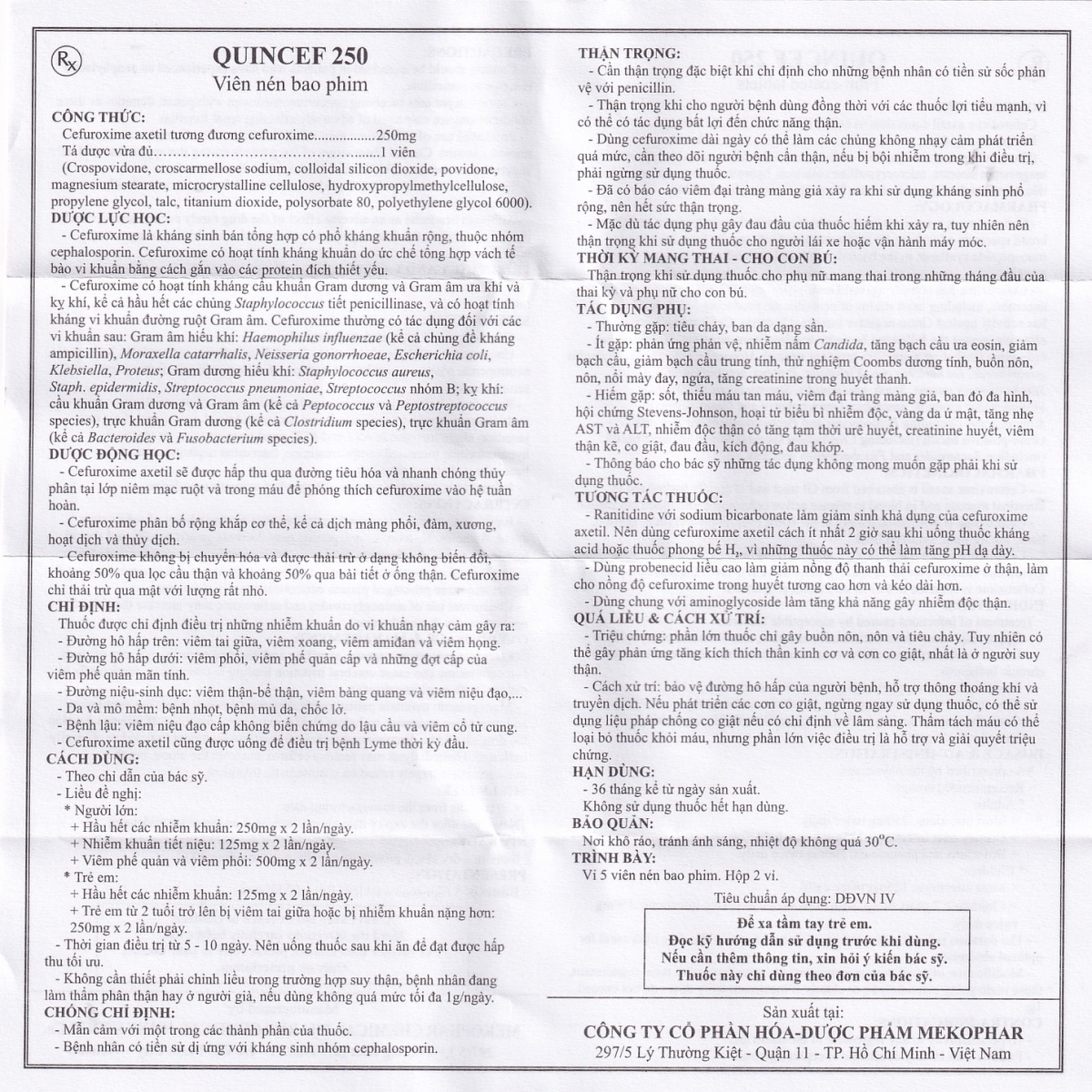 Thuốc Quincef 250 Mekophar điều trị viêm tai giữa, viêm xoang (2 vỉ x 5 viên)
