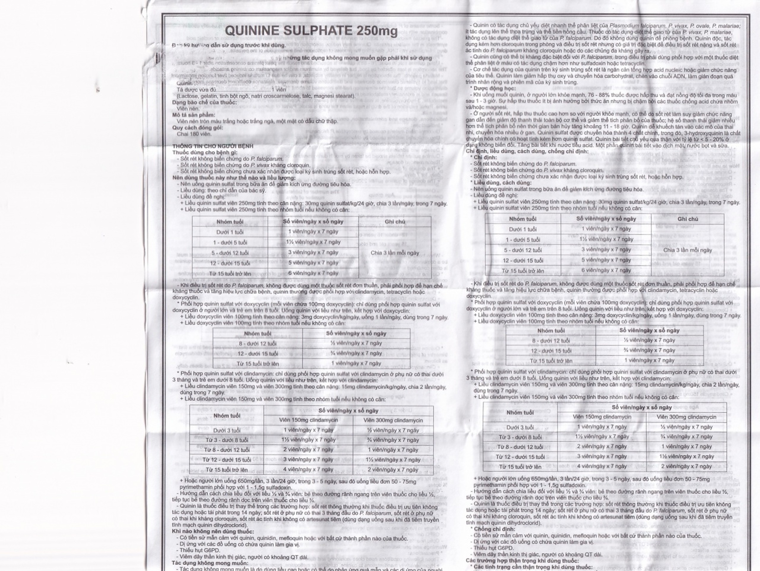 Thuốc Quinine Sulphate 250mg Mekophar điều trị sốt rét (180 viên)