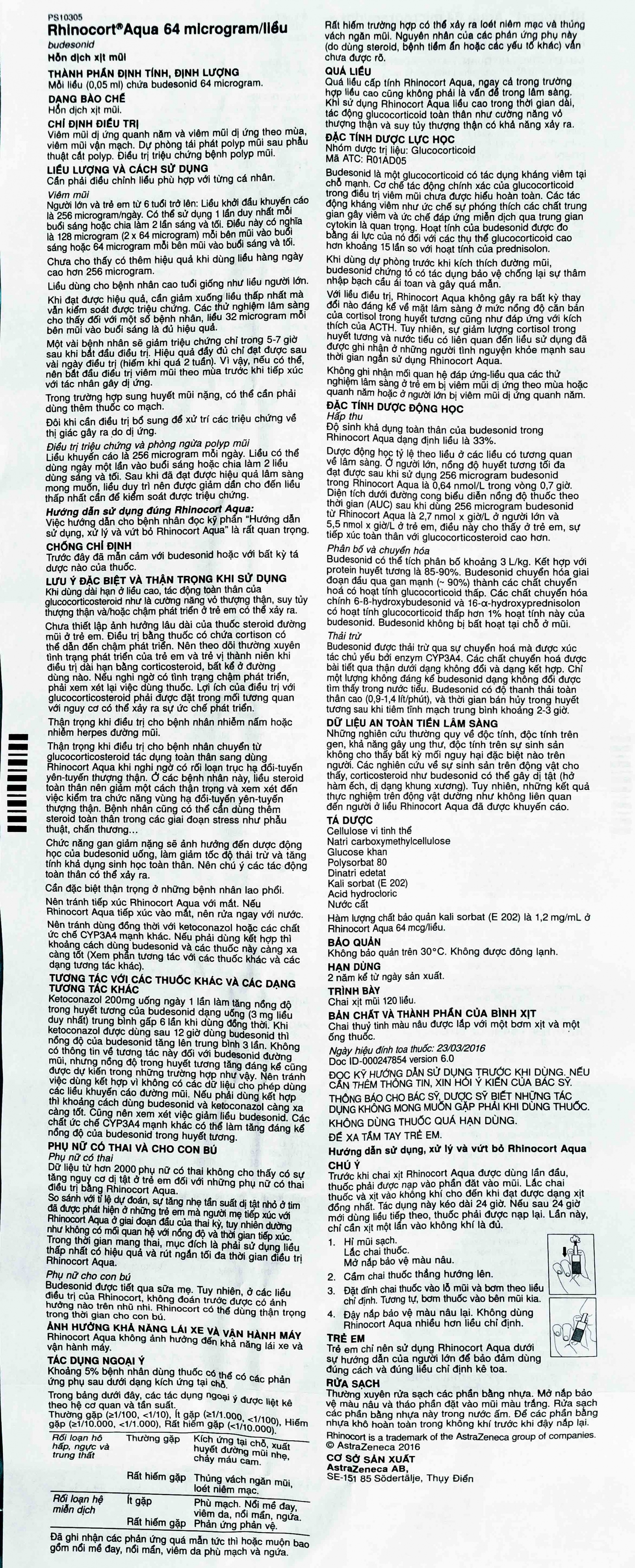 Hỗn dịch xịt mũi Rhinocort Aqua 64mcg/liều AstraZeneca điều trị viêm mũi dị ứng (120 liều)
