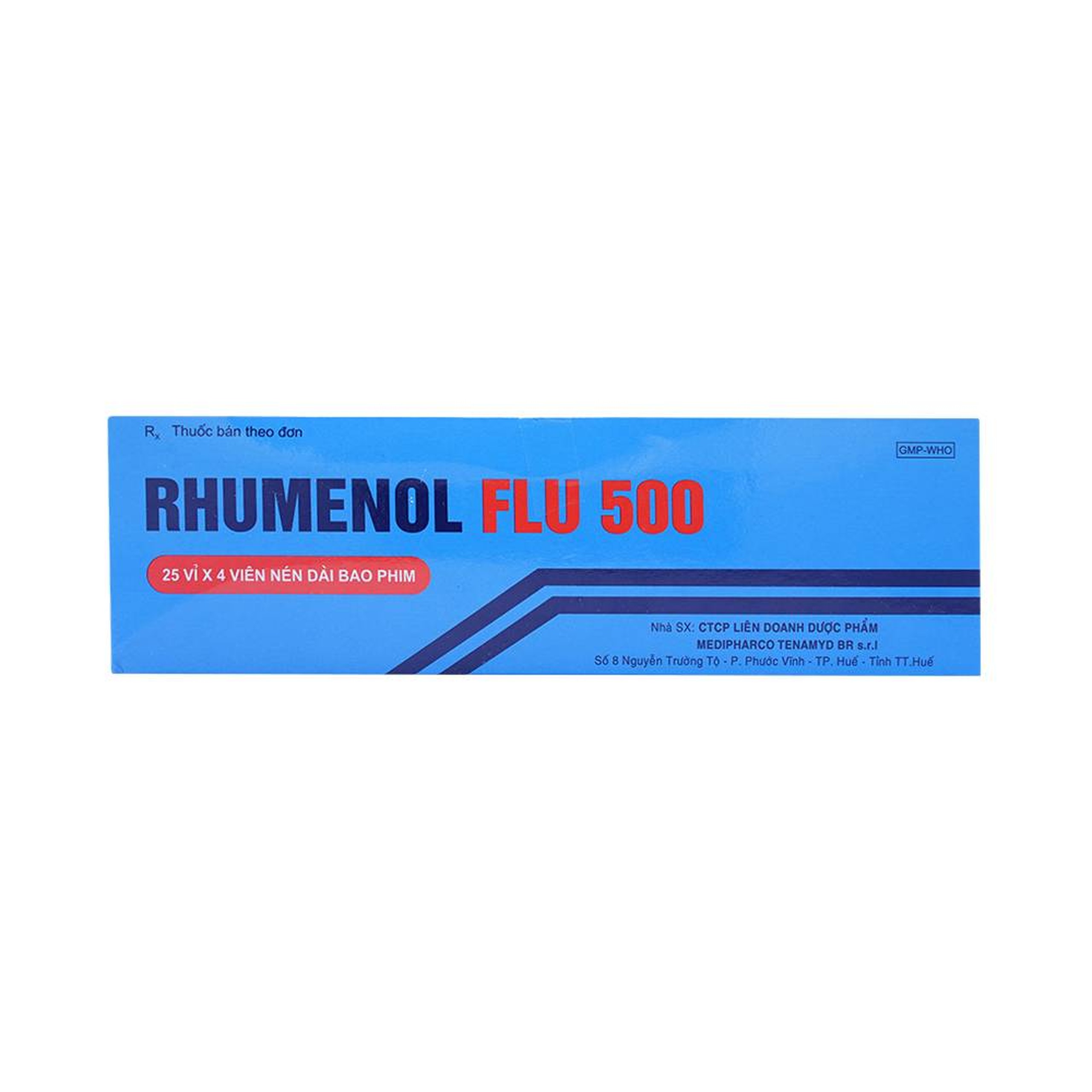 Thuốc Rhumenol Flu 500 Medipharco điều trị đau đầu, sốt từ nhẹ đến vừa (25 vỉ x 4 viên)