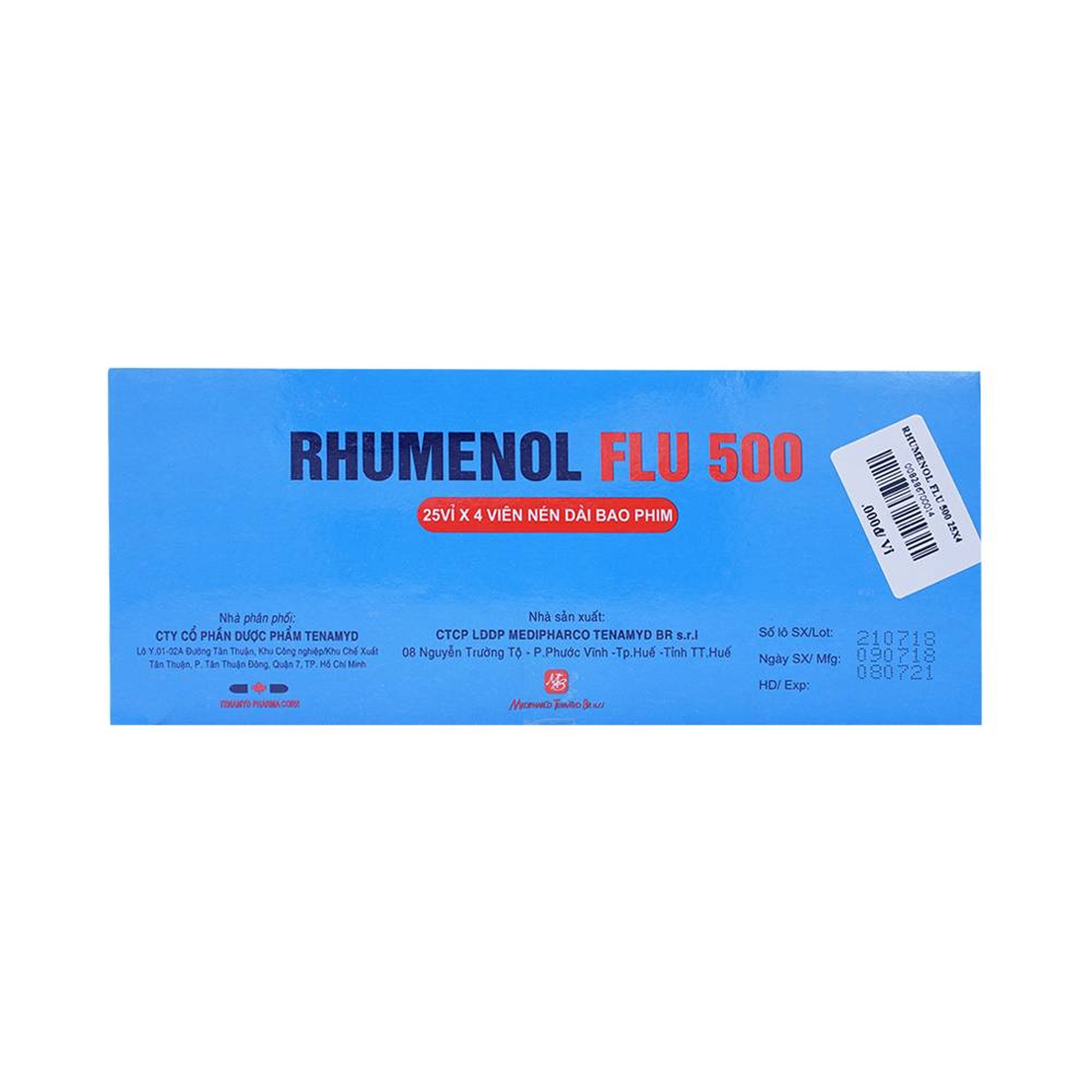 Thuốc Rhumenol Flu 500 Medipharco điều trị đau đầu, sốt từ nhẹ đến vừa (25 vỉ x 4 viên)
