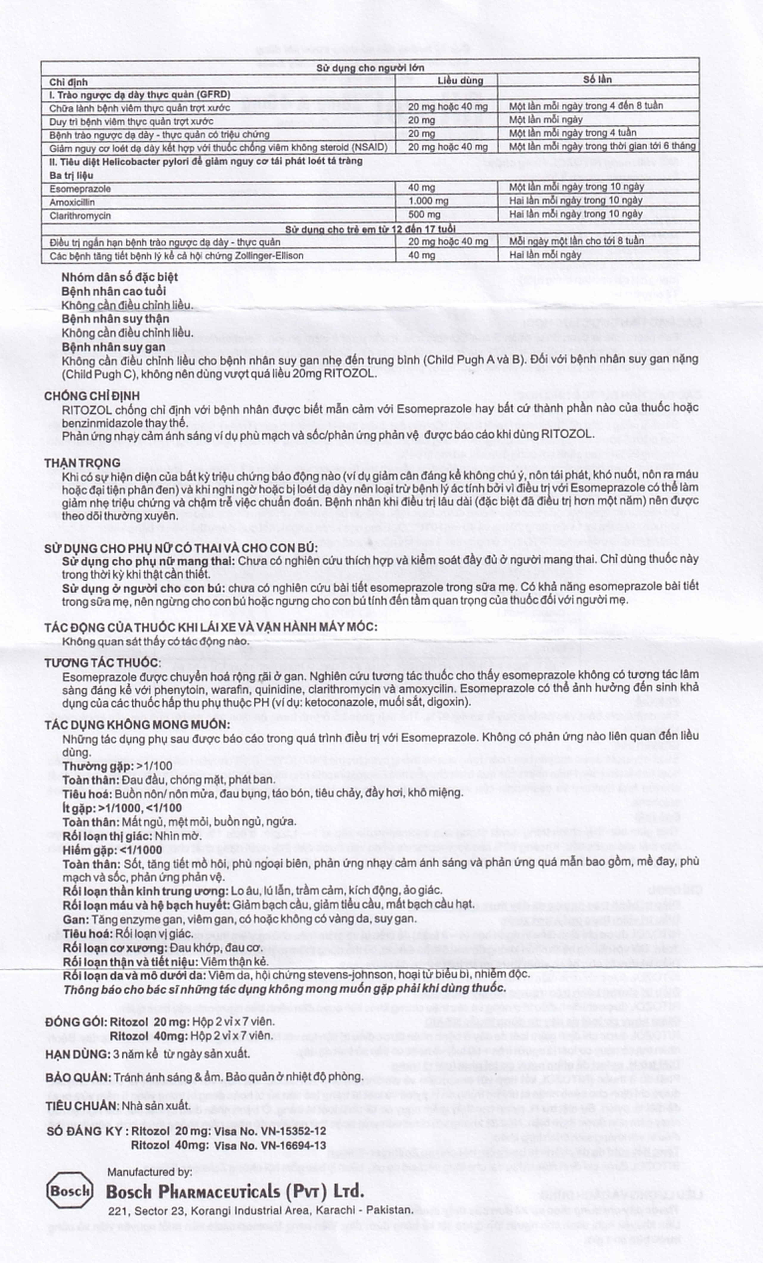 Thuốc Ritozol 40mg Bosch điều trị trào ngược dạ dày thực quản (2 vỉ x 7 viên)