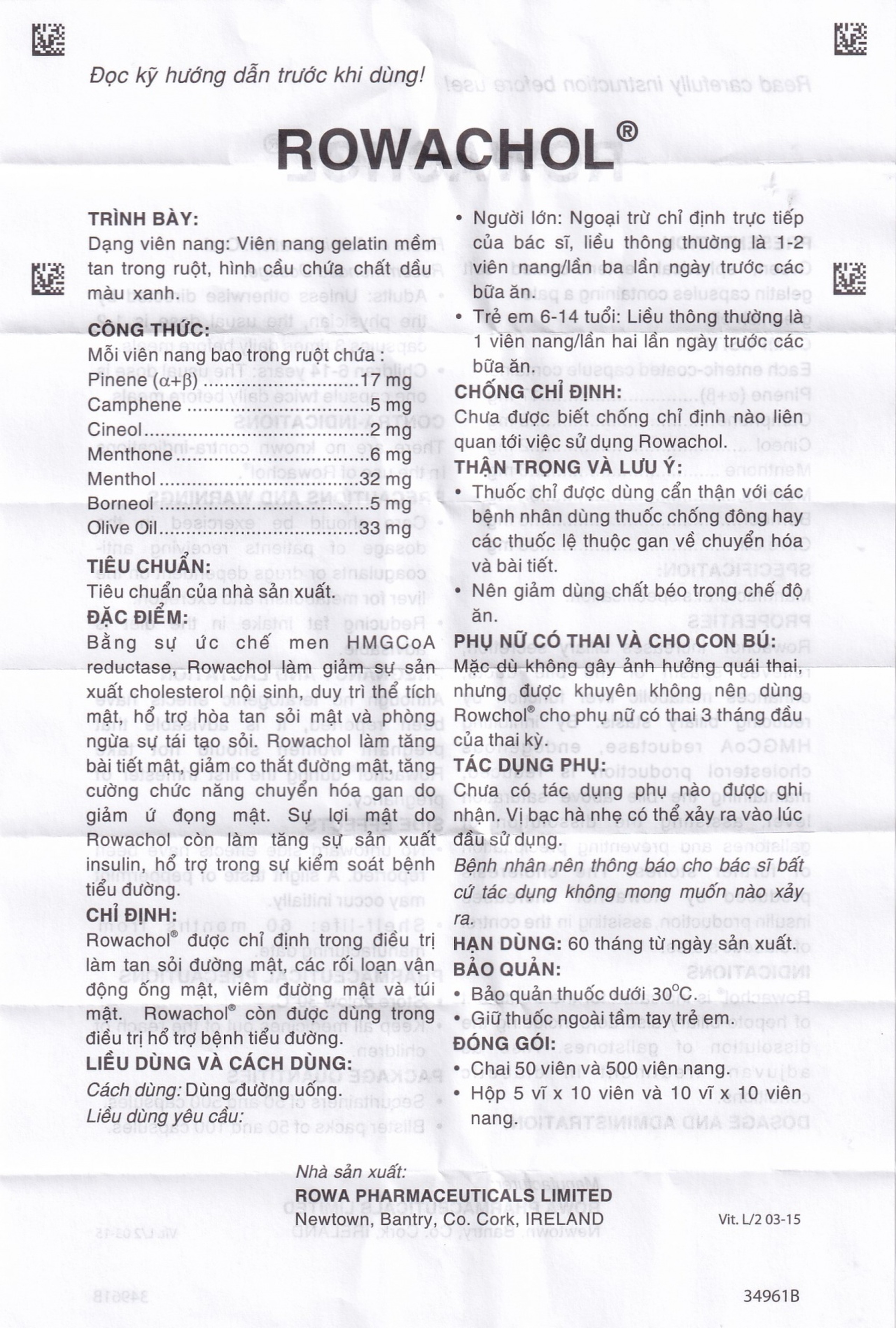 Thuốc Rowachol Rowa điều trị làm tan sỏi đường mật (10 vỉ x 10 viên)