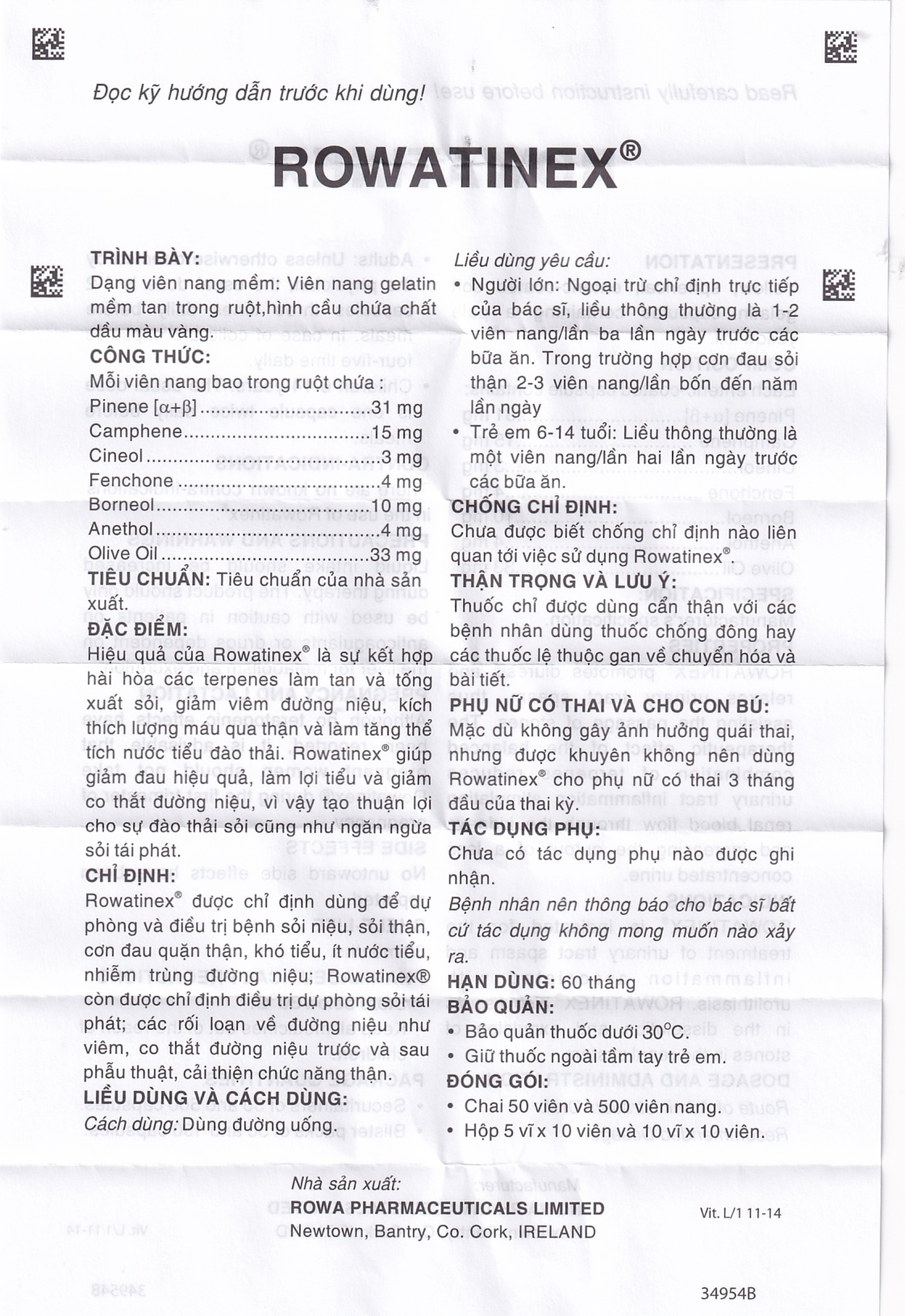 Thuốc Rowatinex Rowa điều trị bệnh sỏi niệu, sỏi thận (10 vỉ x 10 viên)