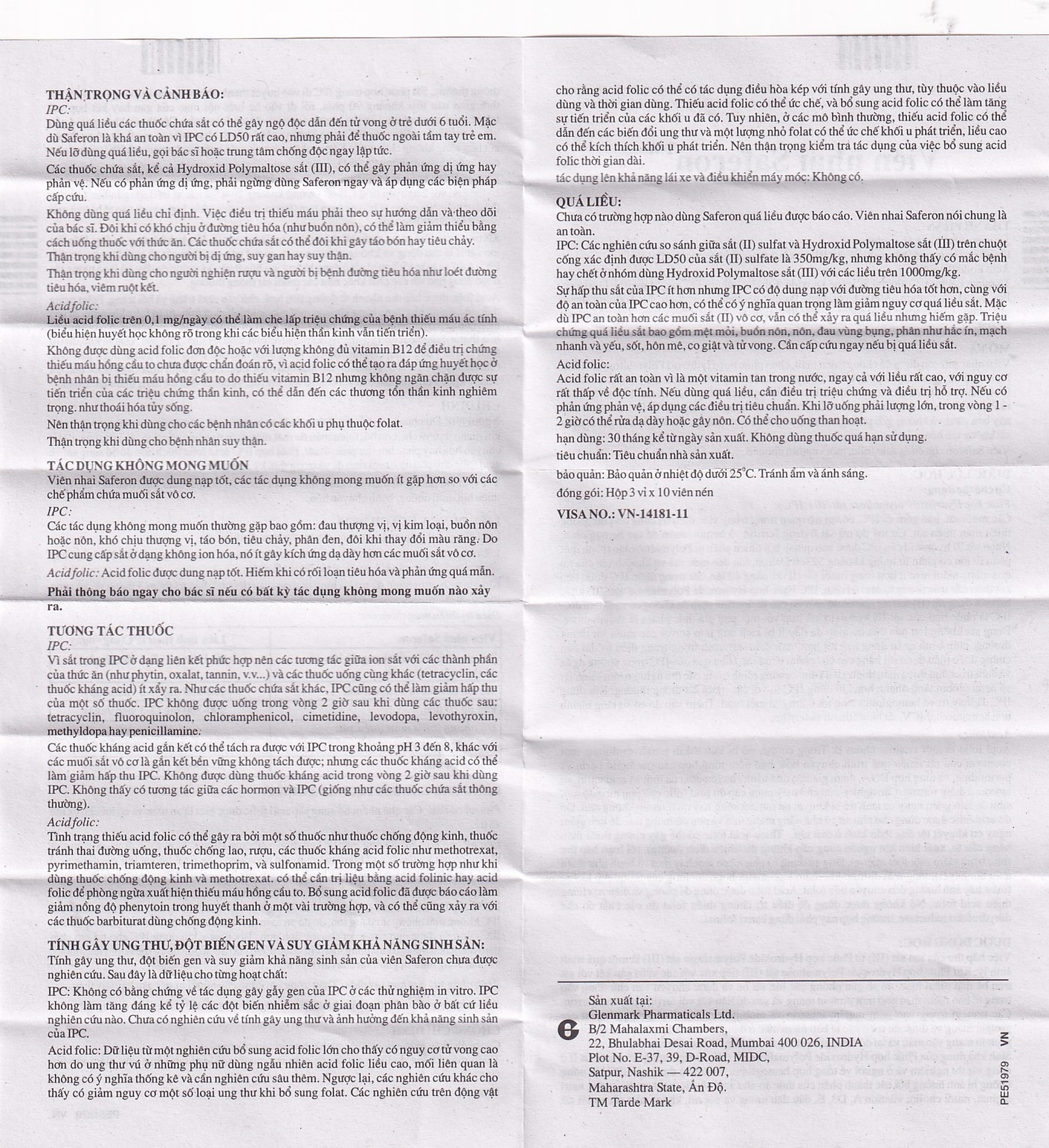 Viên nhai Saferon Glenmark dự phòng và điều trị chứng thiếu máu thiếu sắt (3 vỉ x 10 viên)