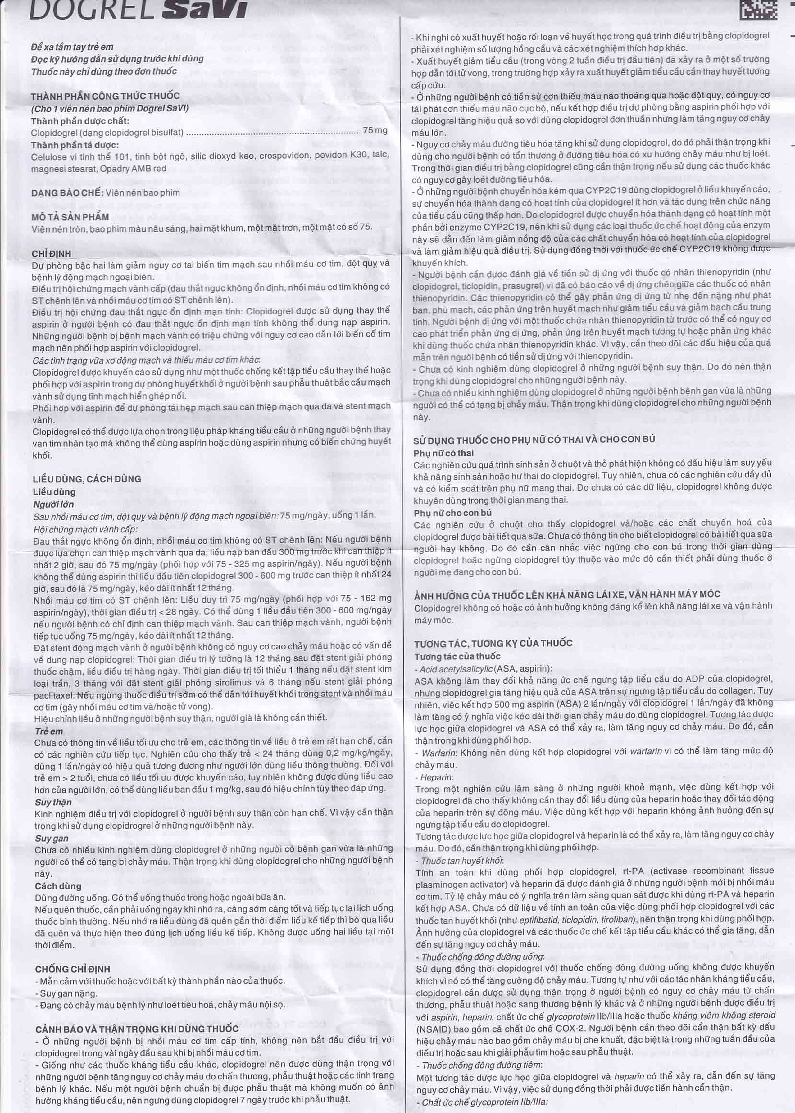 Thuốc Dogrel SaVi giảm nguy cơ tai biến tim mạch (3 vỉ x 10 viên) 
