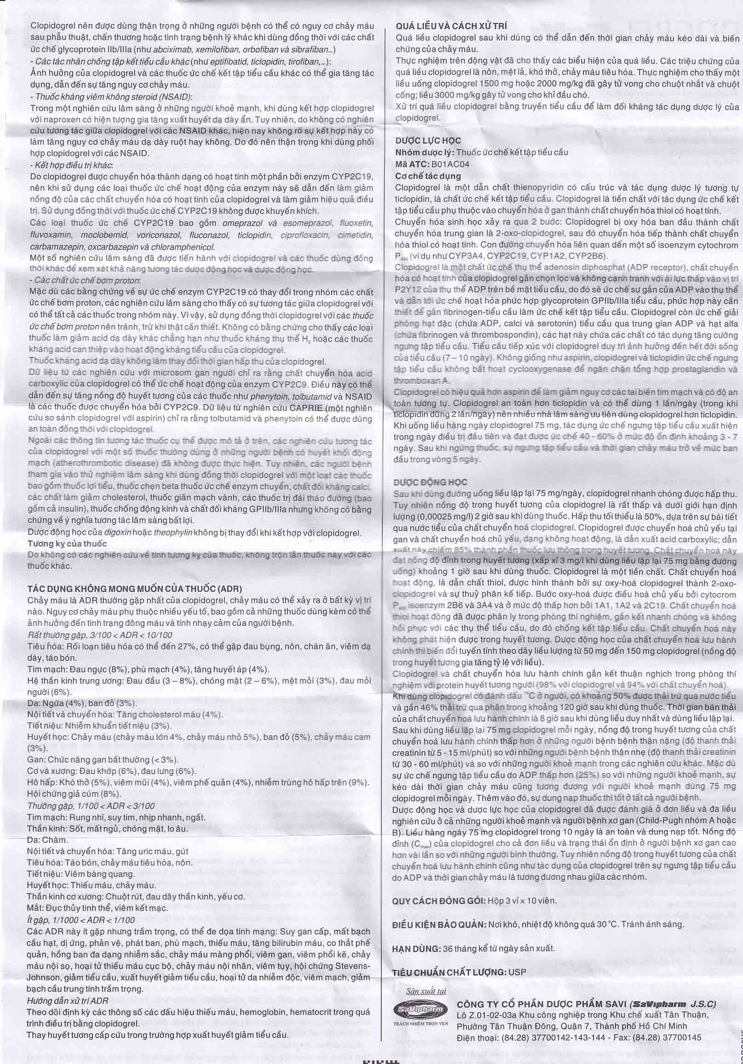 Thuốc Dogrel SaVi giảm nguy cơ tai biến tim mạch (3 vỉ x 10 viên) 