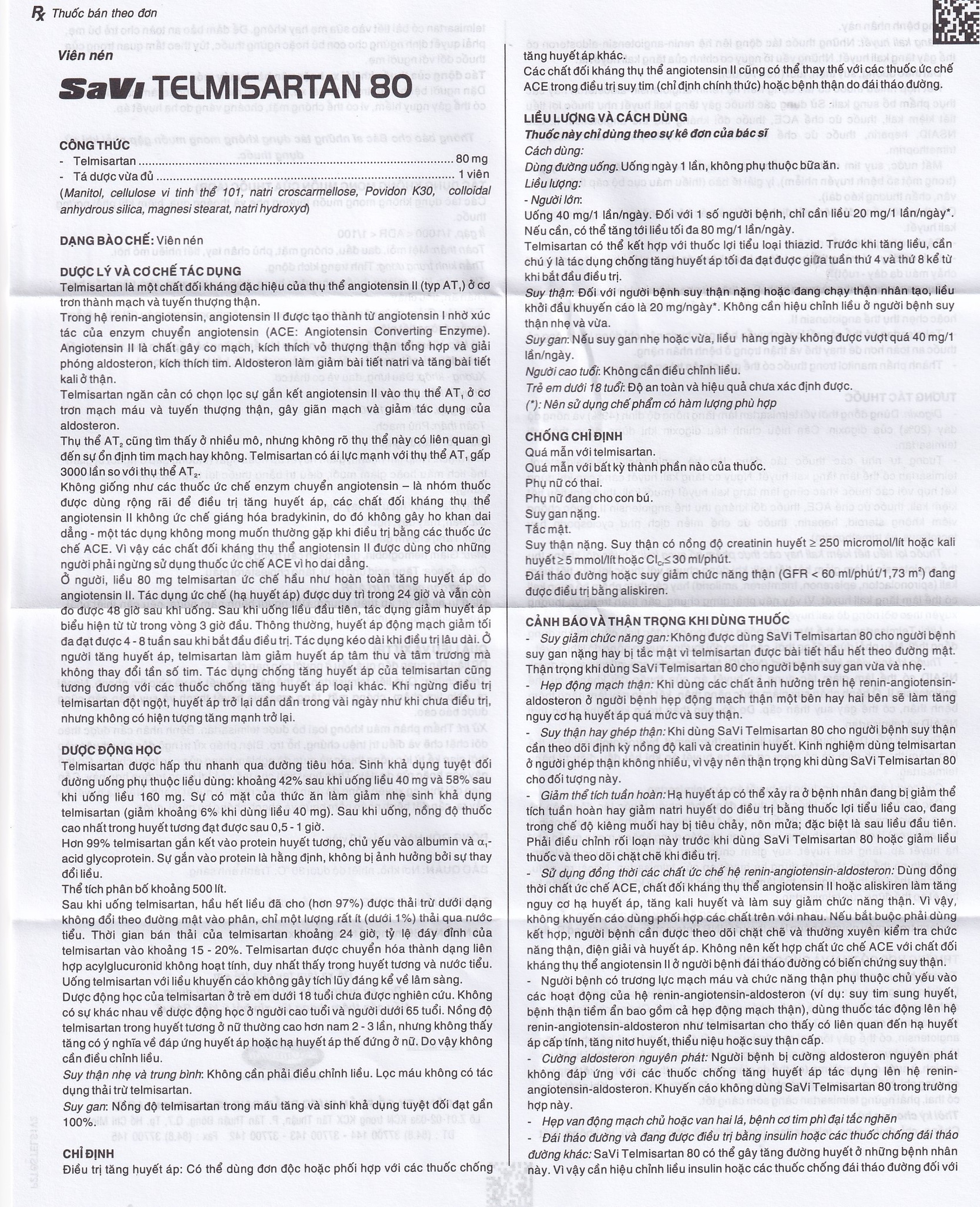 Thuốc Savi Telmisartan 80 điều trị tăng huyết áp (3 vỉ x 10 viên) 