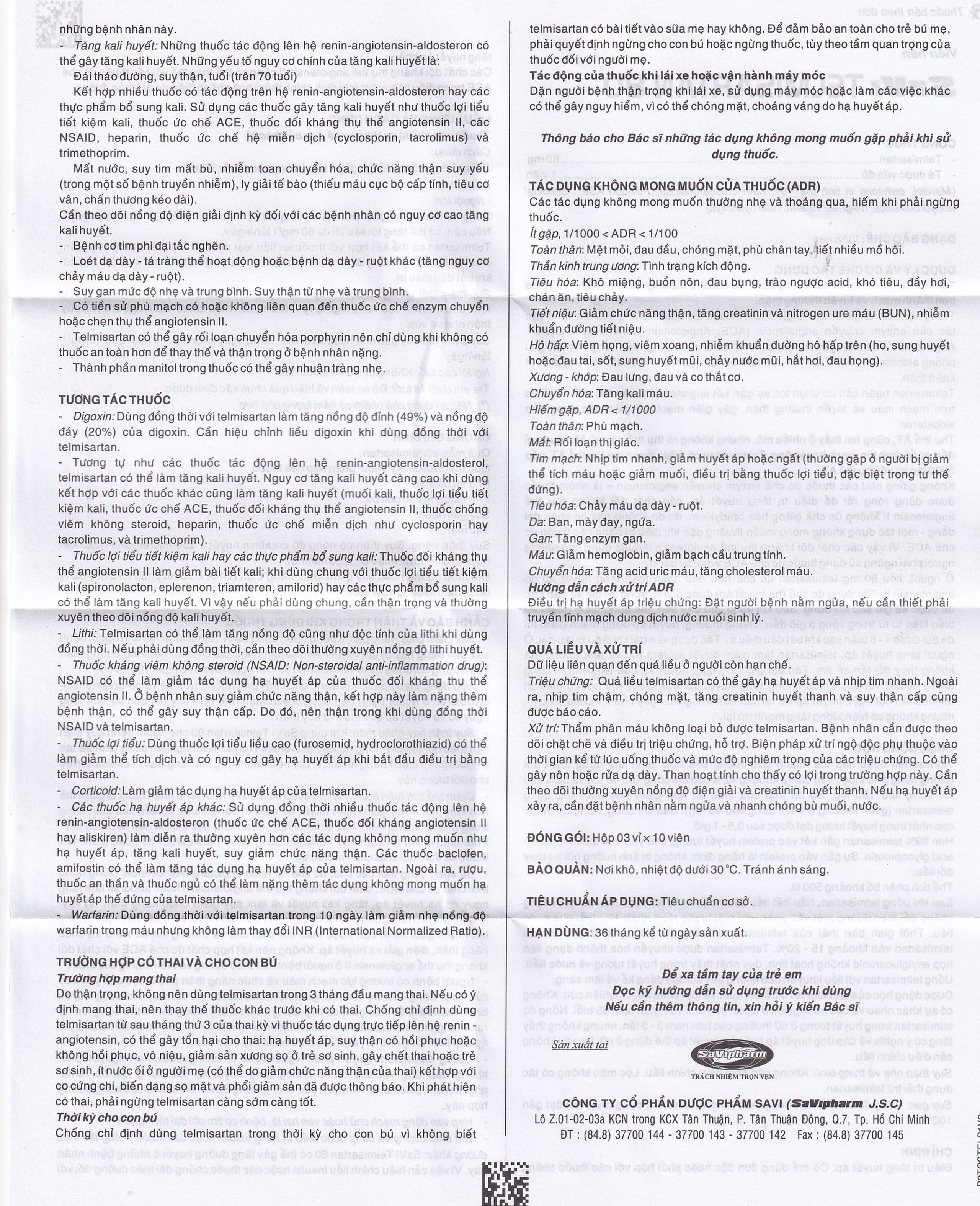 Thuốc Savi Telmisartan 80 điều trị tăng huyết áp (3 vỉ x 10 viên) 