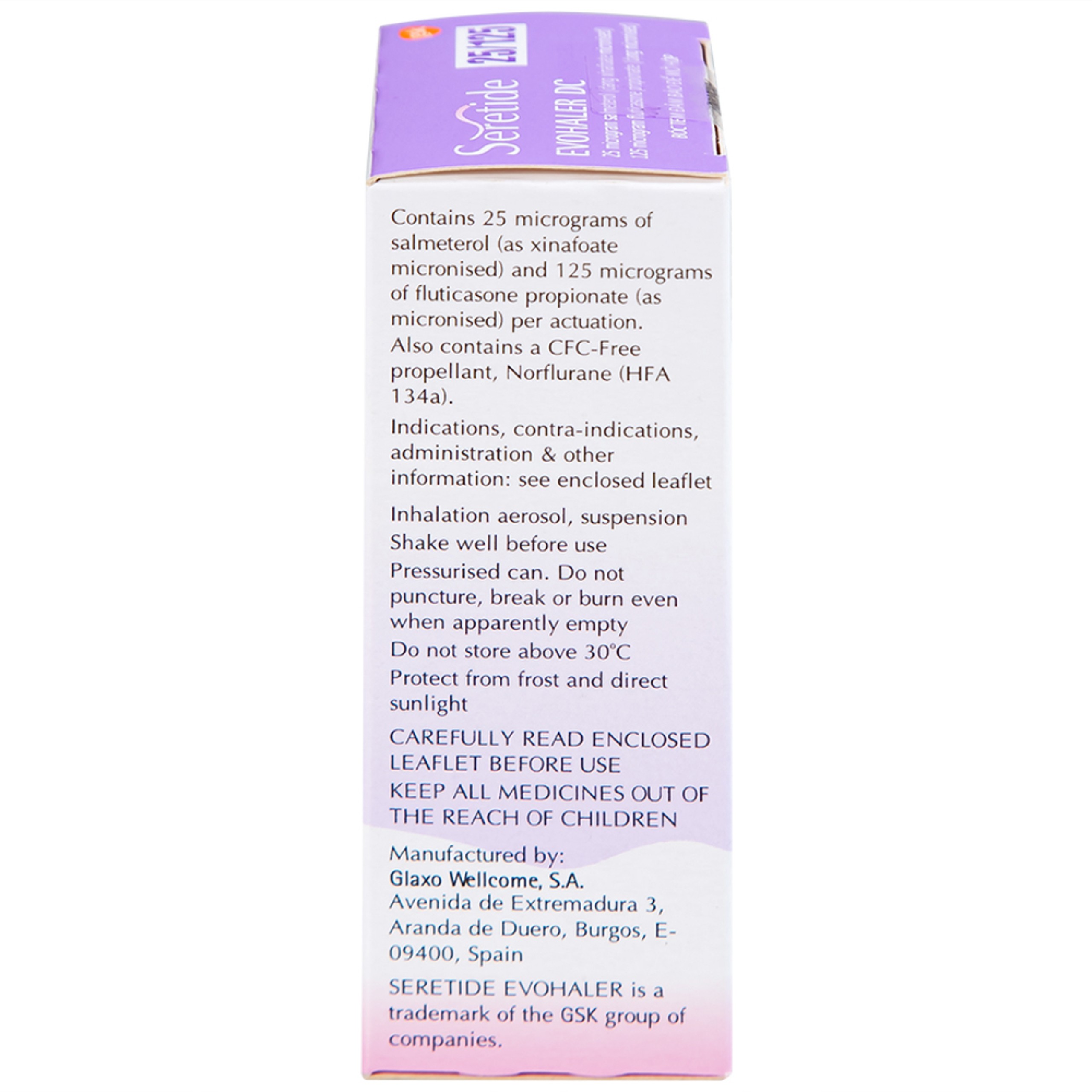 Khí dung Seretide Evohaler DC 25/125 Gsk điều trị hen phế quản, tắc nghẽn phổi mạn tính (120 liều)