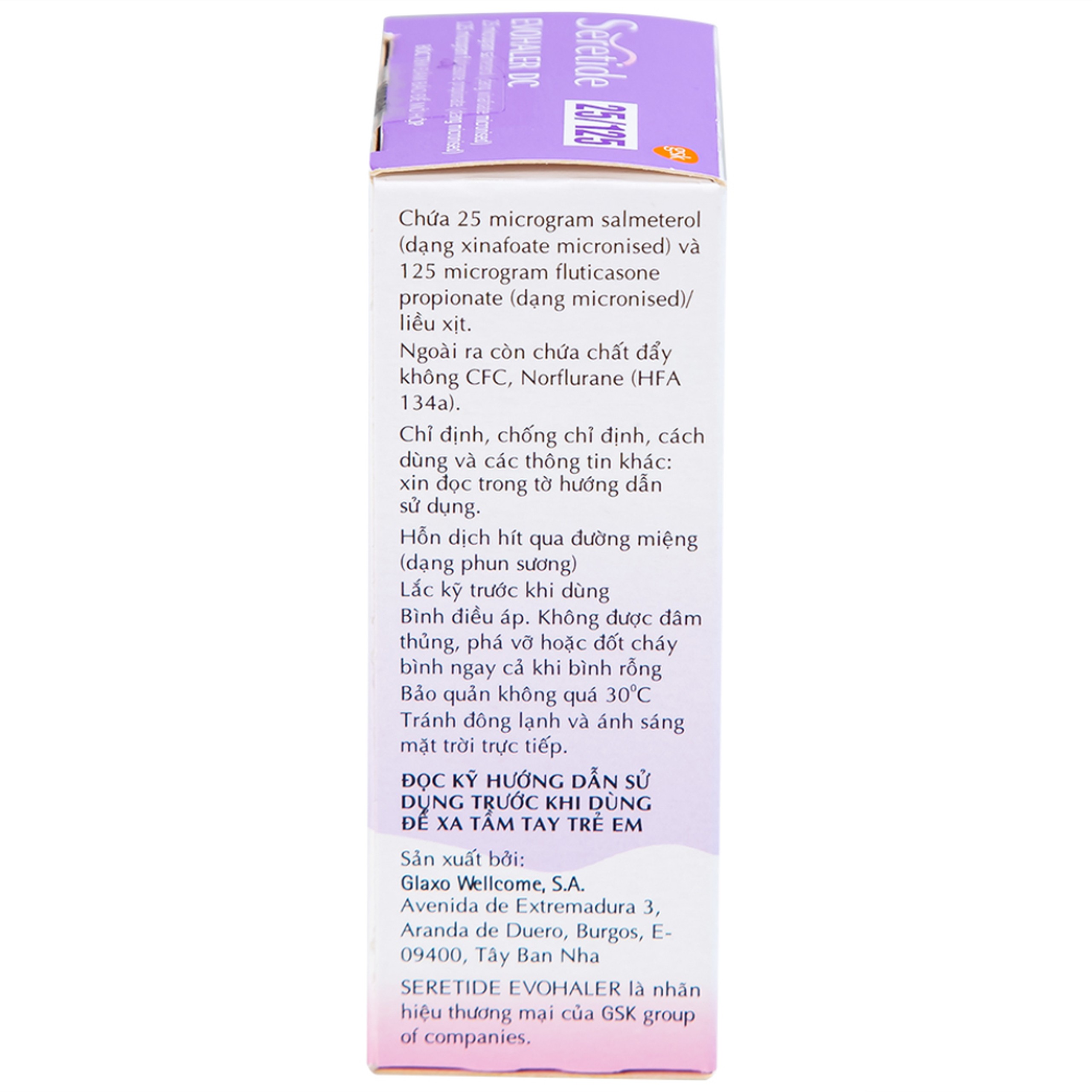Khí dung Seretide Evohaler DC 25/125 Gsk điều trị hen phế quản, tắc nghẽn phổi mạn tính (120 liều)